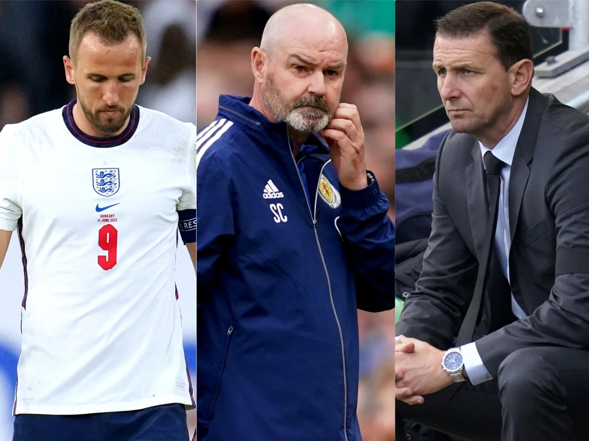 Harry Kane, Steve Clarke and Ian Baraclough had mixed Nations League fortunes (PA)