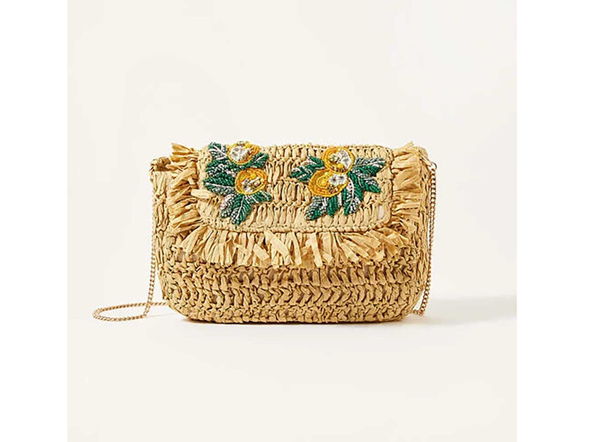 Monsoon lemon embellished straw cross-body bag