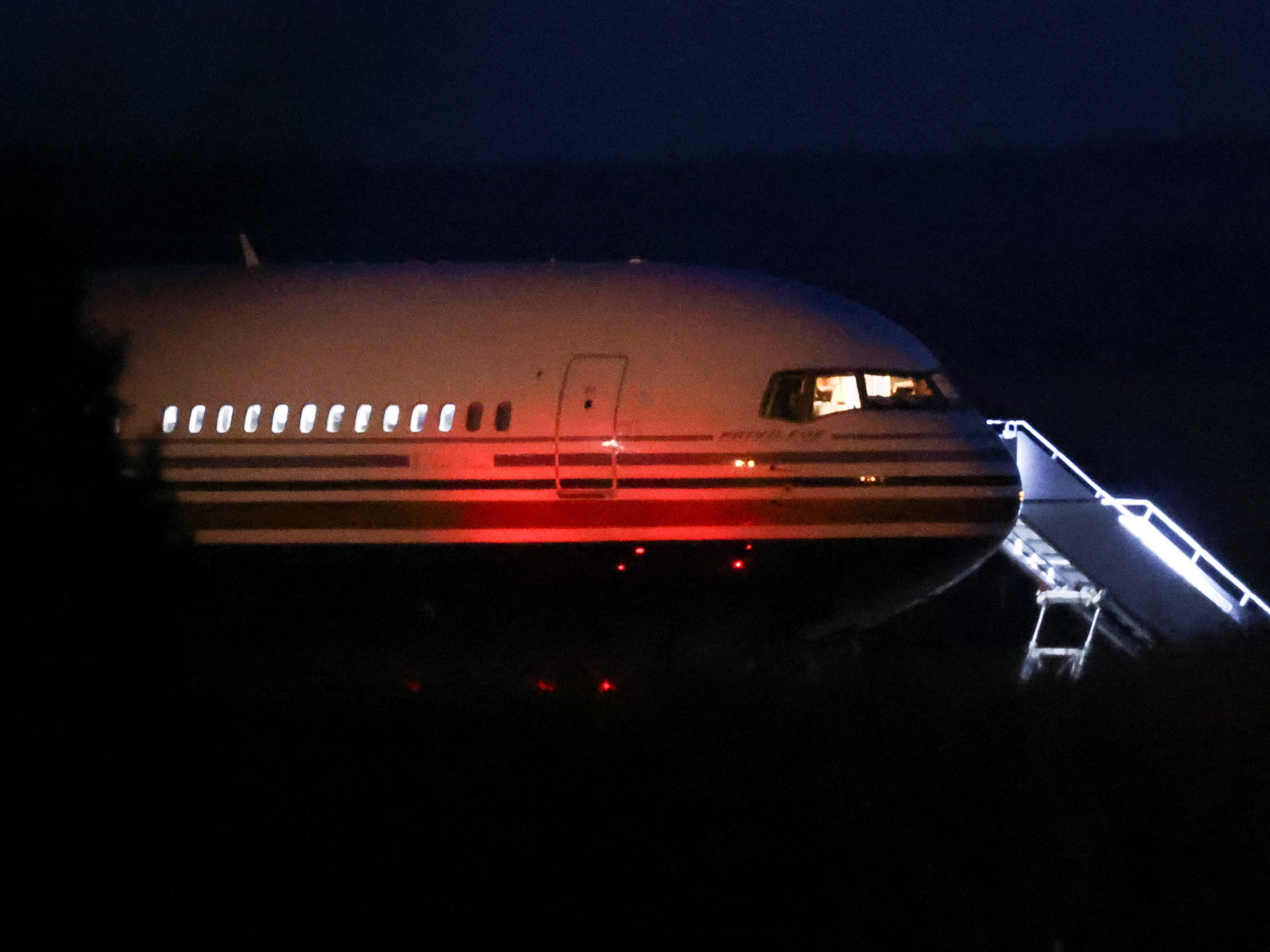 The Rwanda flight on the tarmac at Boscombe Down air base on Tuesday evening