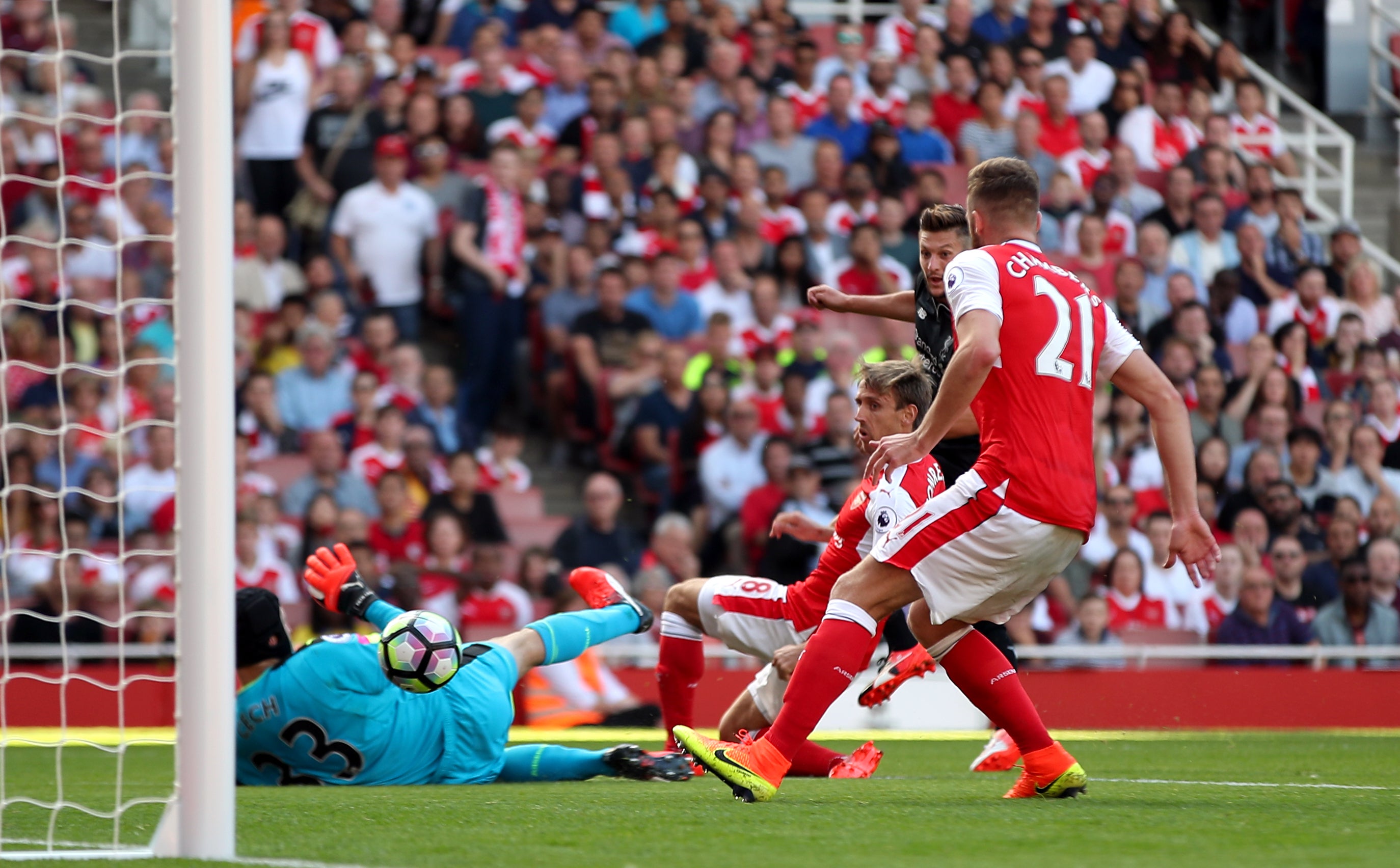 Adam Lallana scores for Liverpool (Nick Potts/PA)