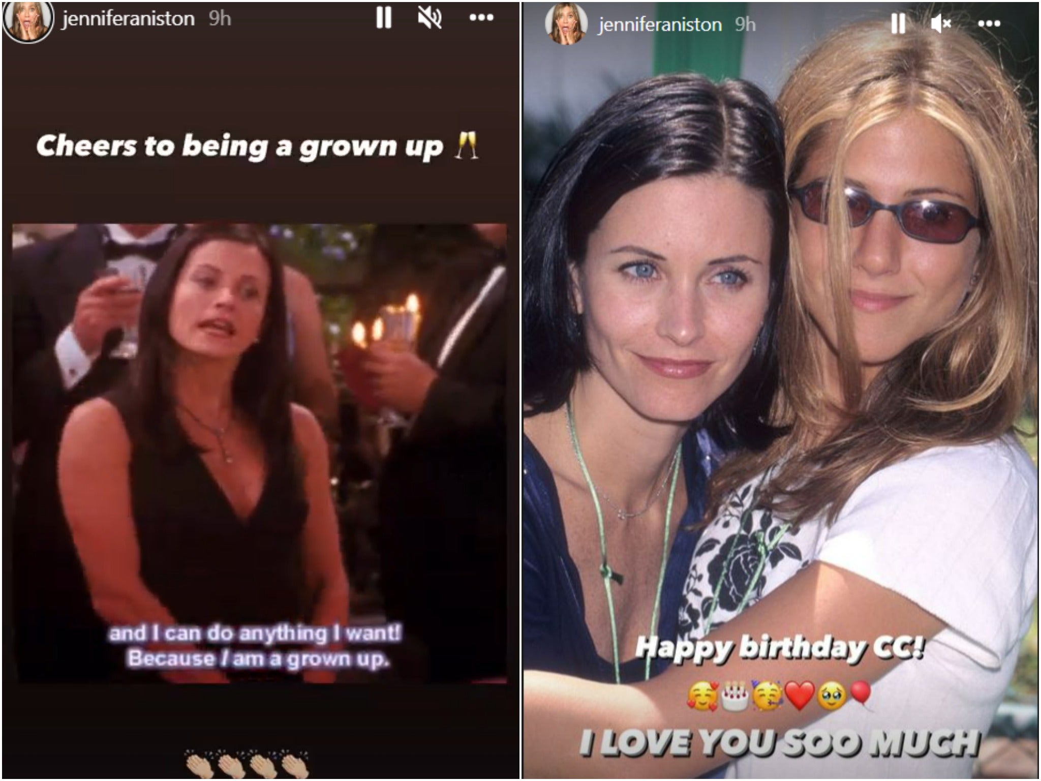 Screenshot of Jennifer Aniston’s birthday post for Courteney Cox on 58th birthday