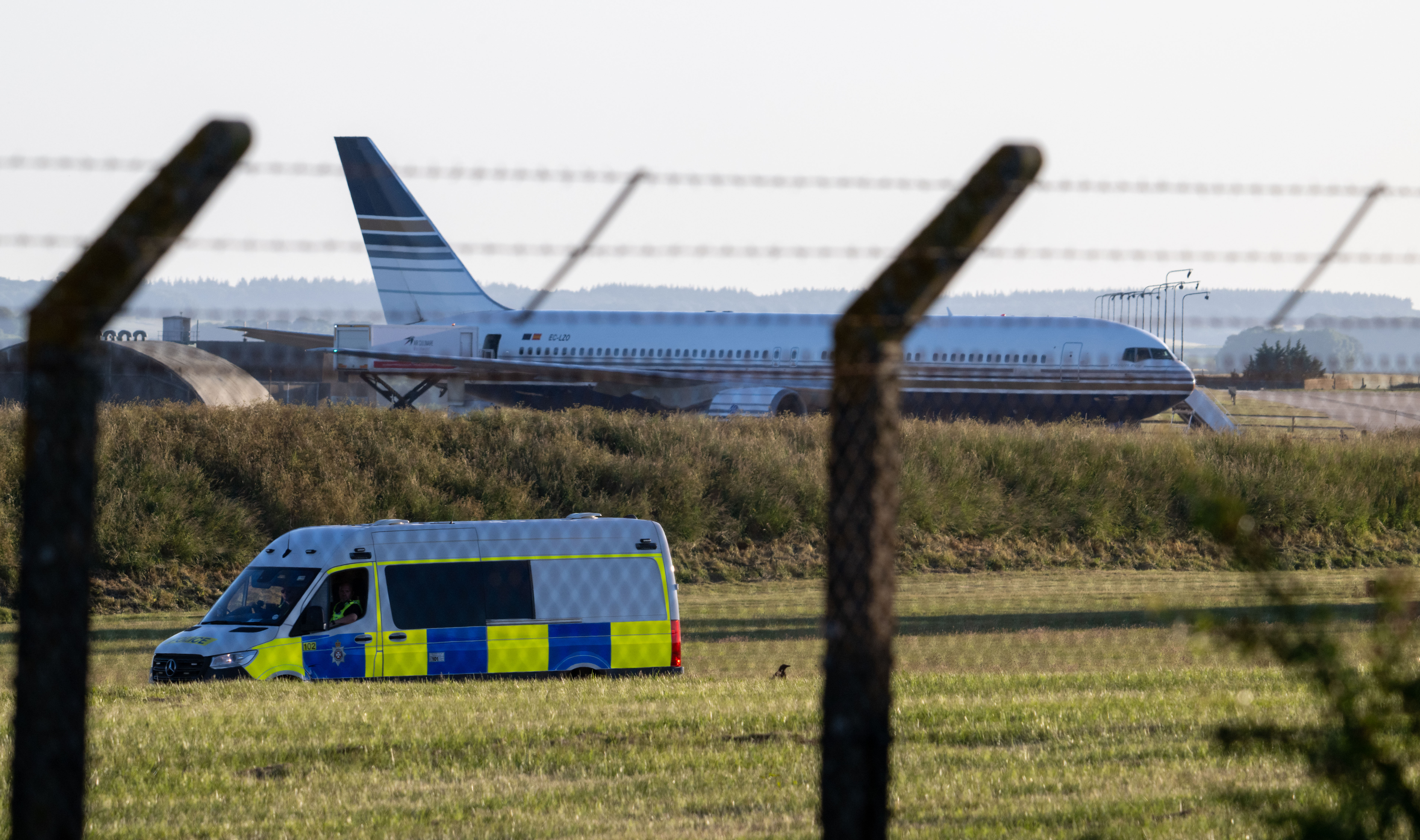 Rwanda deportation flight at Boscombe Down Air Base, on 14 June 2022