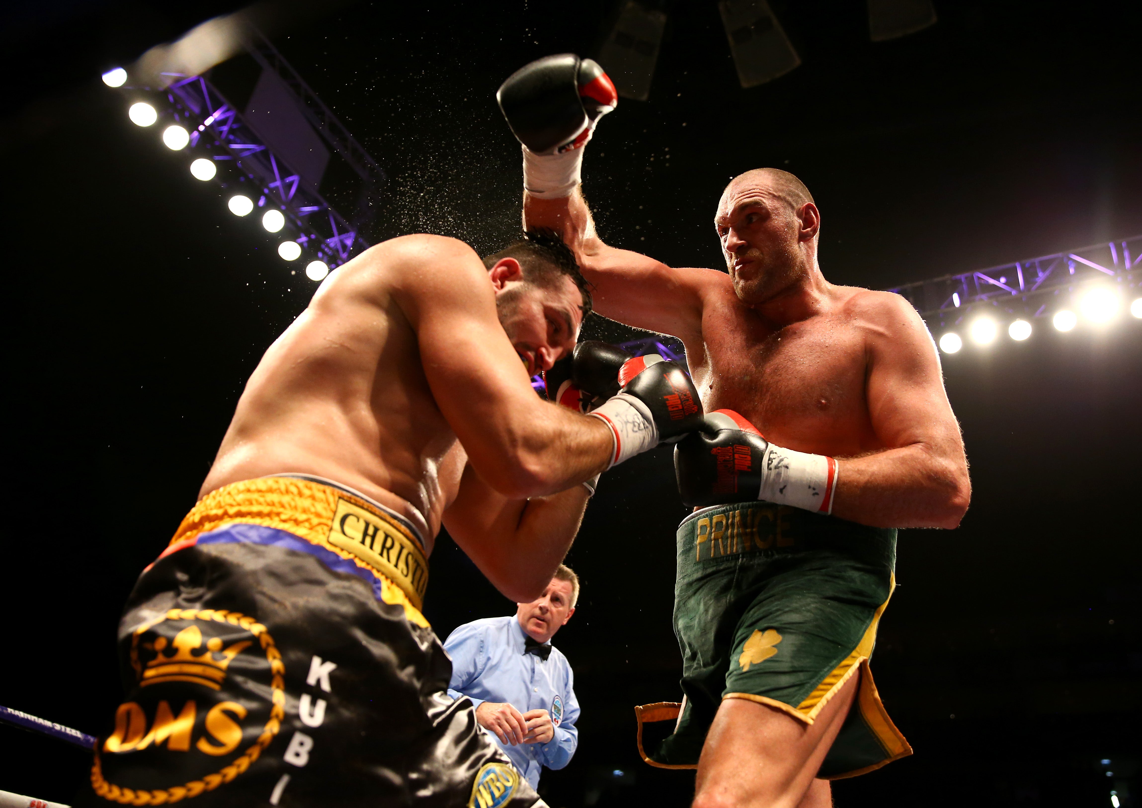 Christian Hammer (left) during his stoppage defeat by Tyson Fury in 2015