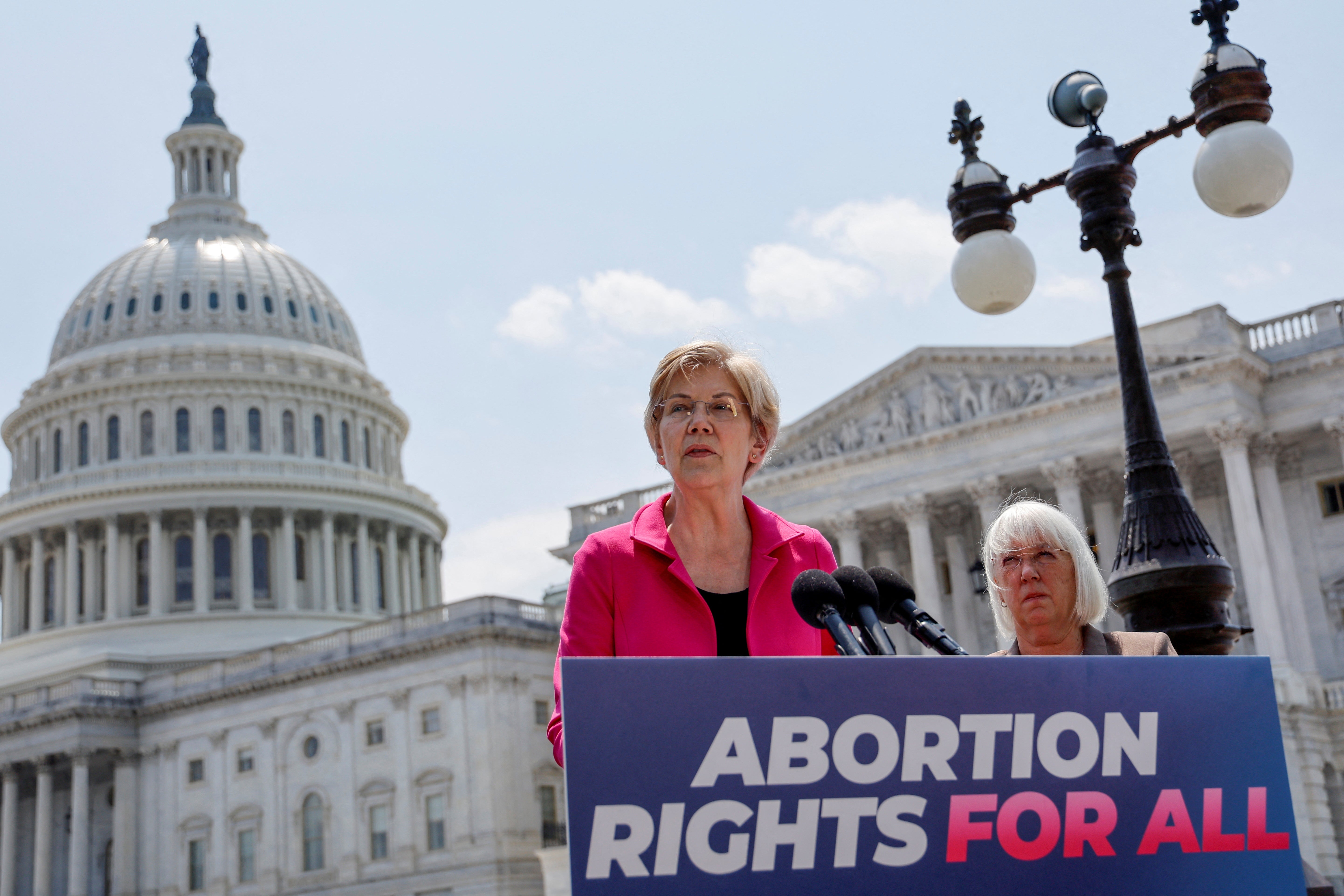 Senators Elizabeth Warren and Patty Murray announce abortion rights legislation on 15 June