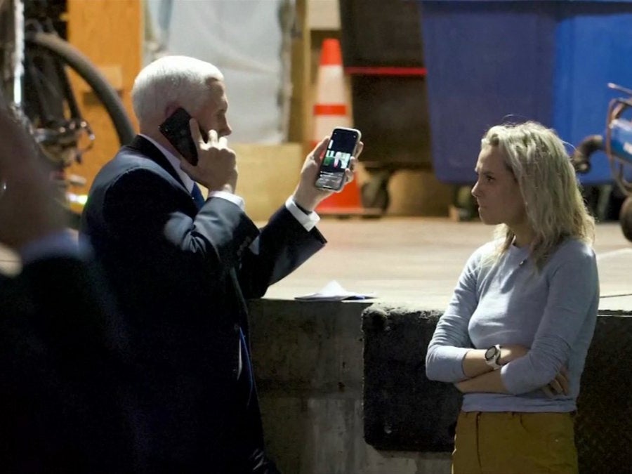 A photo shows Mike Pence in a secure Capitol Hill location watching Donald Trump’s video praising rioters on January 6 2021