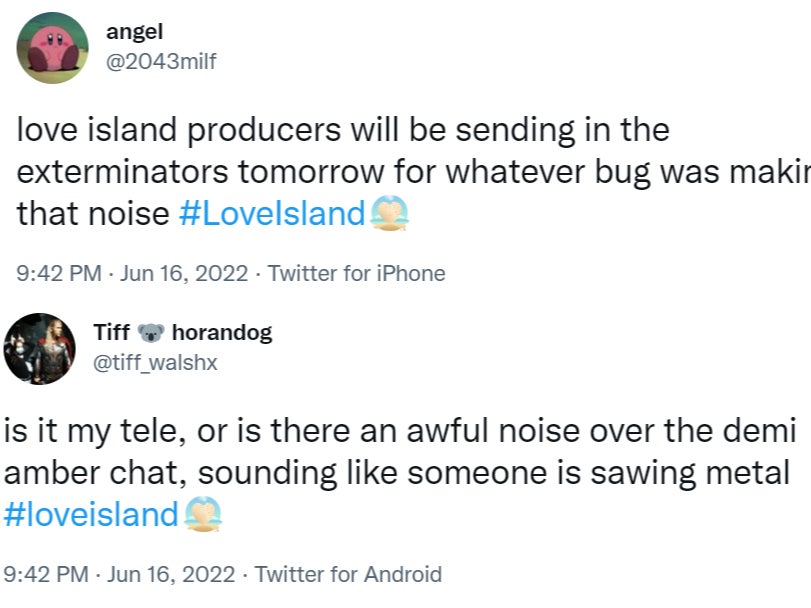 Some of the comments posted about the mysterious noise on ‘Love Island'