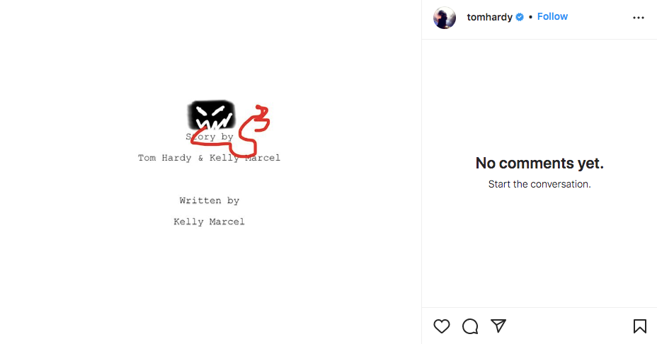 Tom Hardy’s Instagram post of Venom 3 script