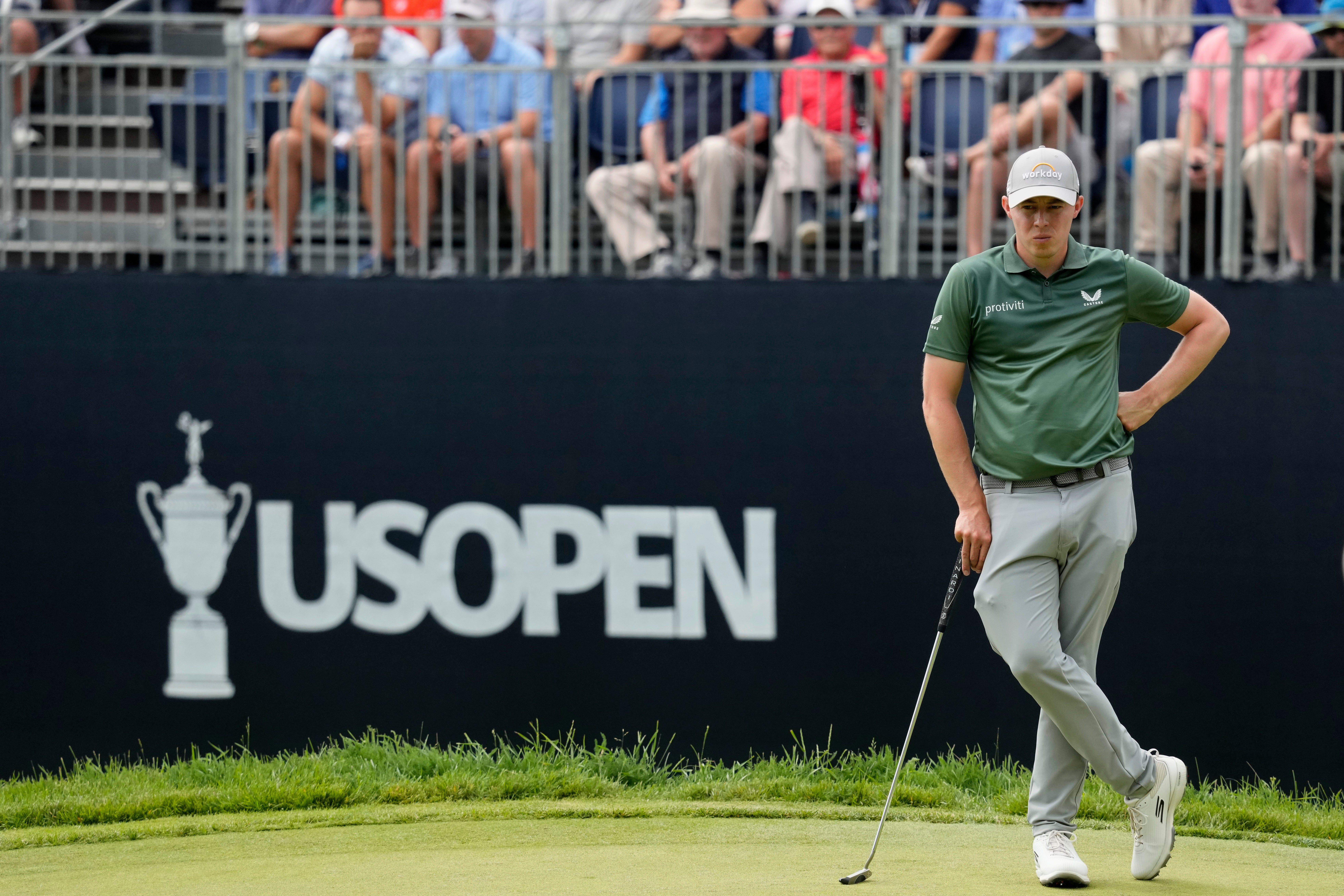 Matt Fitzpatrick waits to putt on the 18th hole during the second round of the US Open at Brookline (Charlie Riedel/AP)