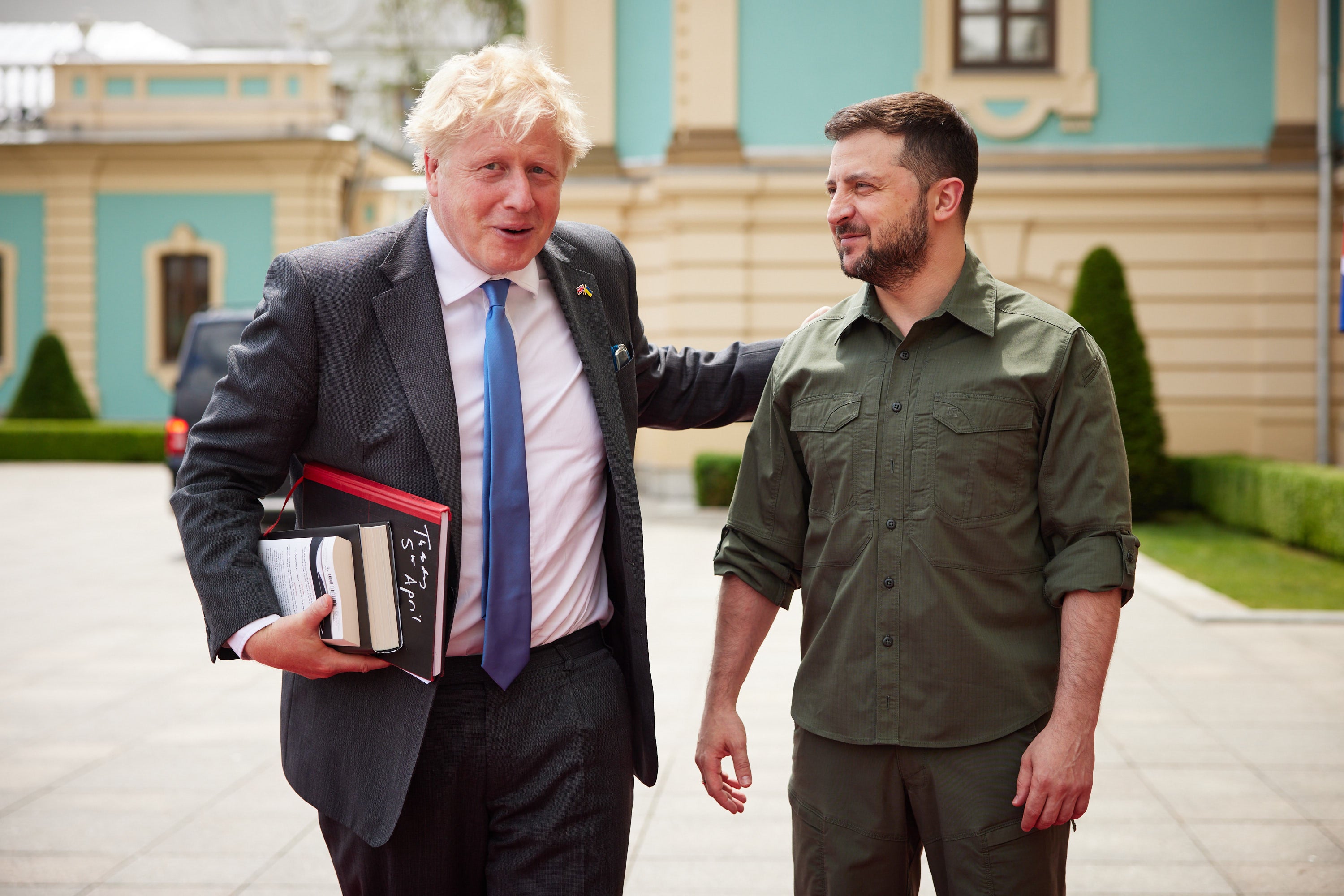 President Volodymyr Zelensky (right) greets Boris Johnson in Kyiv (Ukrainian Presidential Press Office/PA)