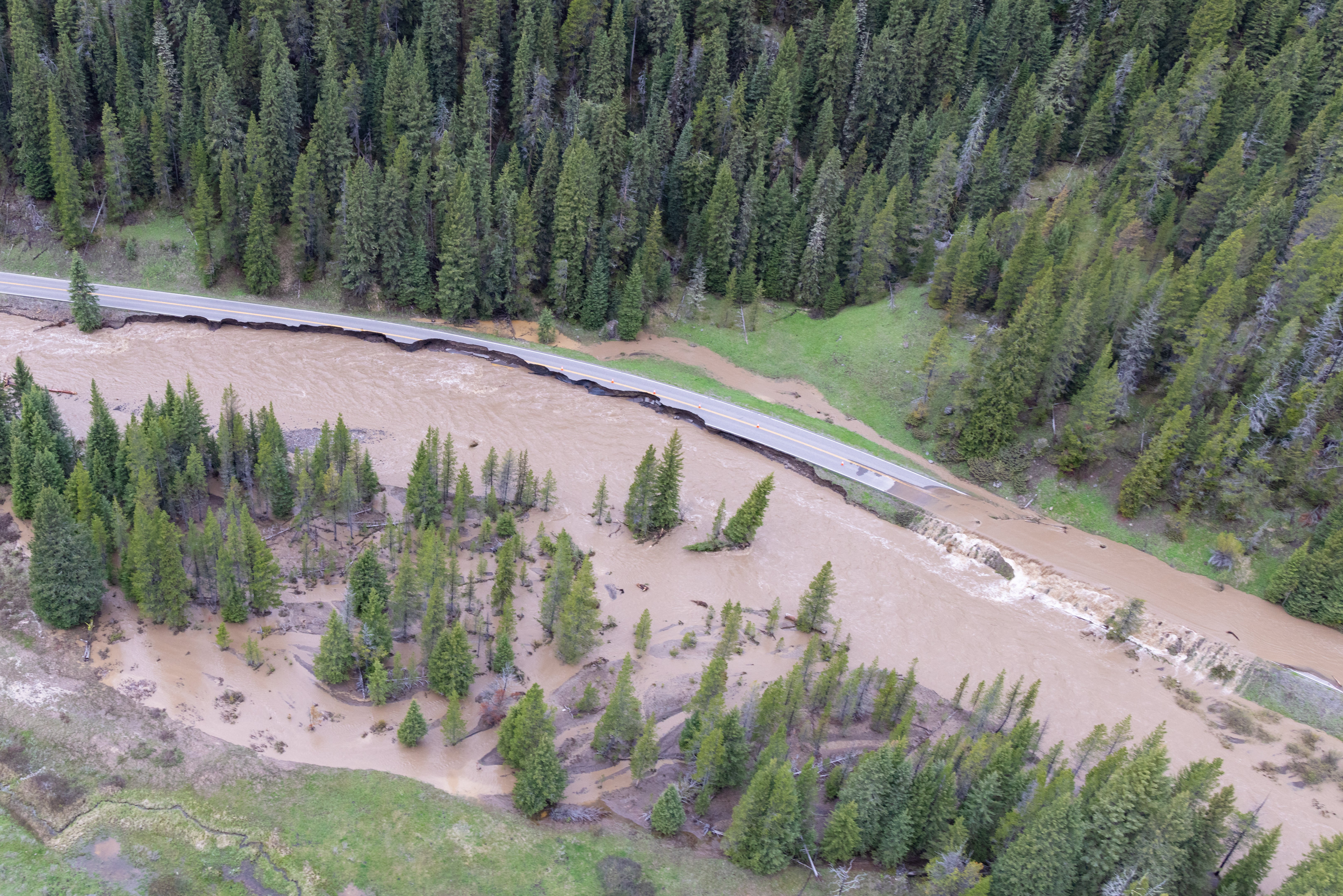 A photo taken on Monday, during the flood, shows damage to the Northeast Entrance road