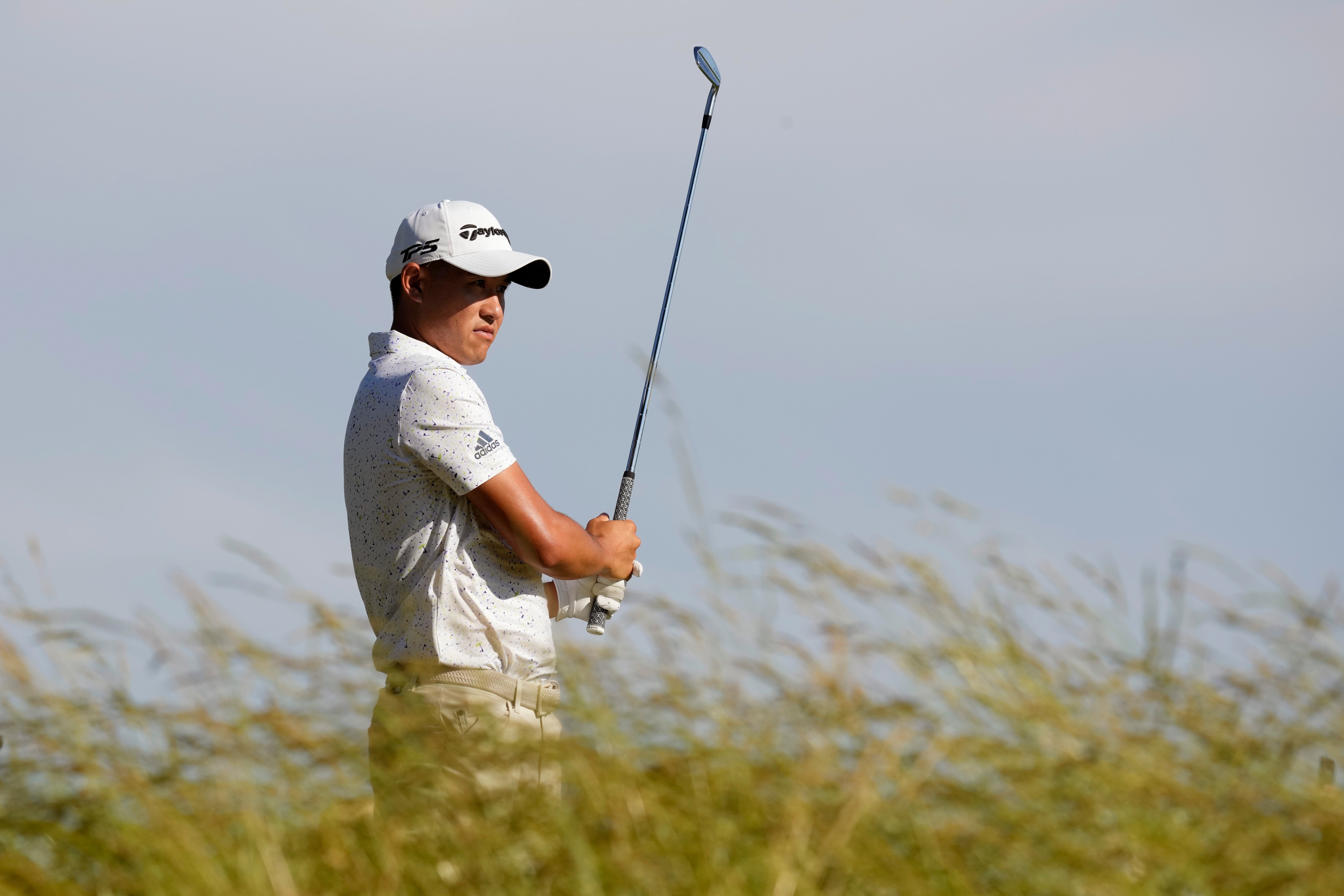 Collin Morikawa hits on the sixth hole during the second round of the US Open (Charlie Riedel/AP)