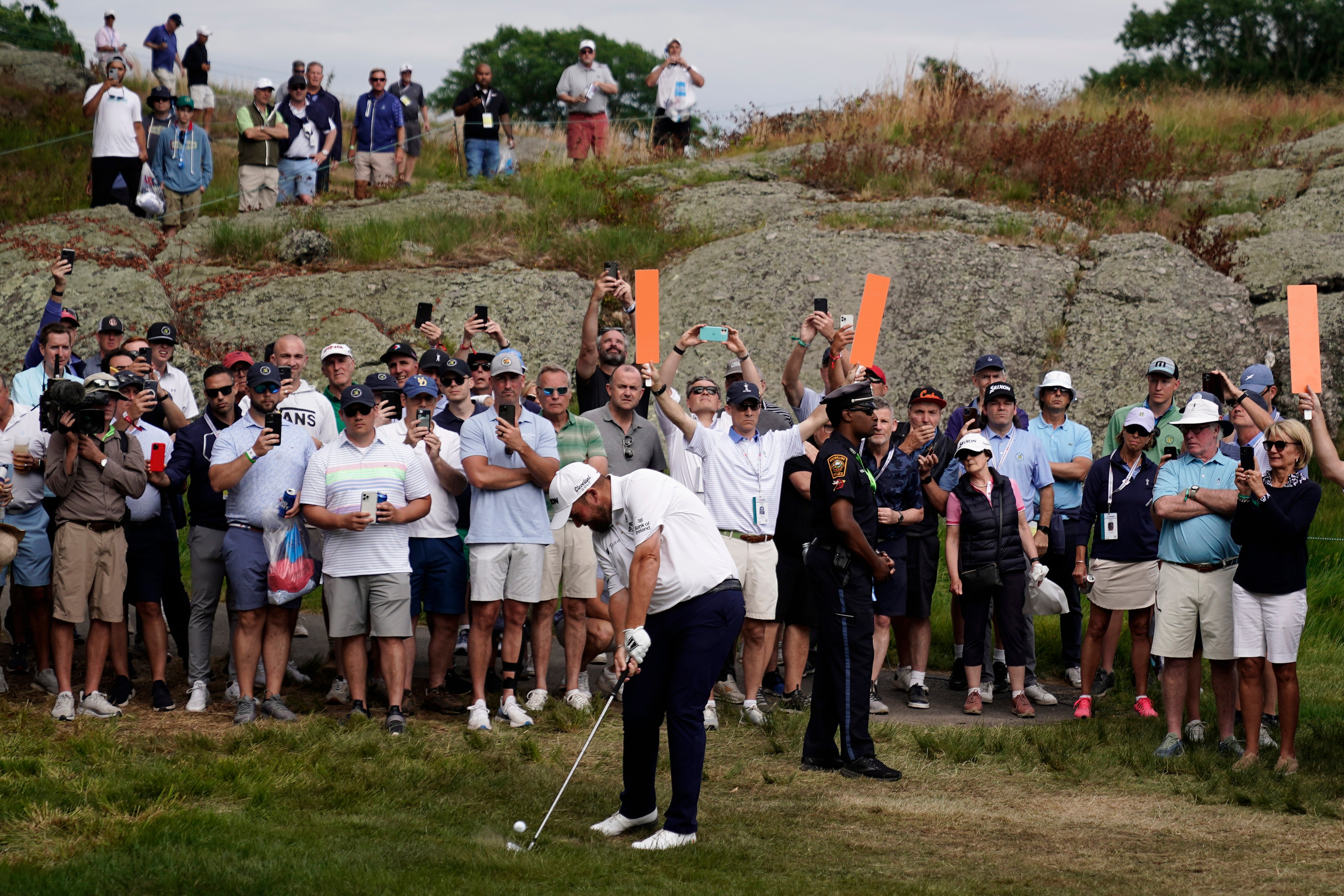 Shane Lowry hits on the 10th hole during the US Open (Charlie Riedel/AP)