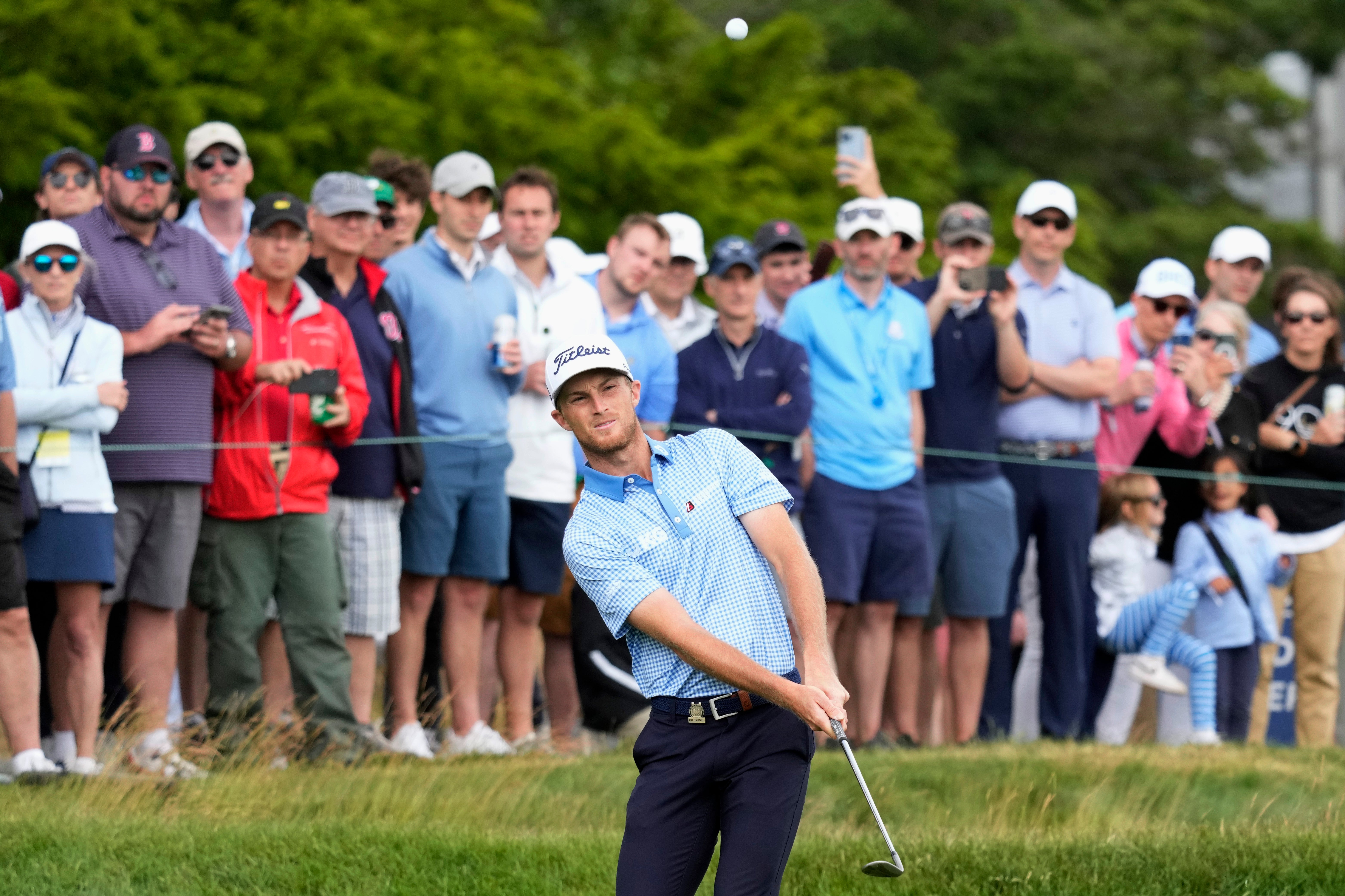 Will Zalatoris hits on the sixth hole during the third round of the US Open (Charlie Riedel/AP)