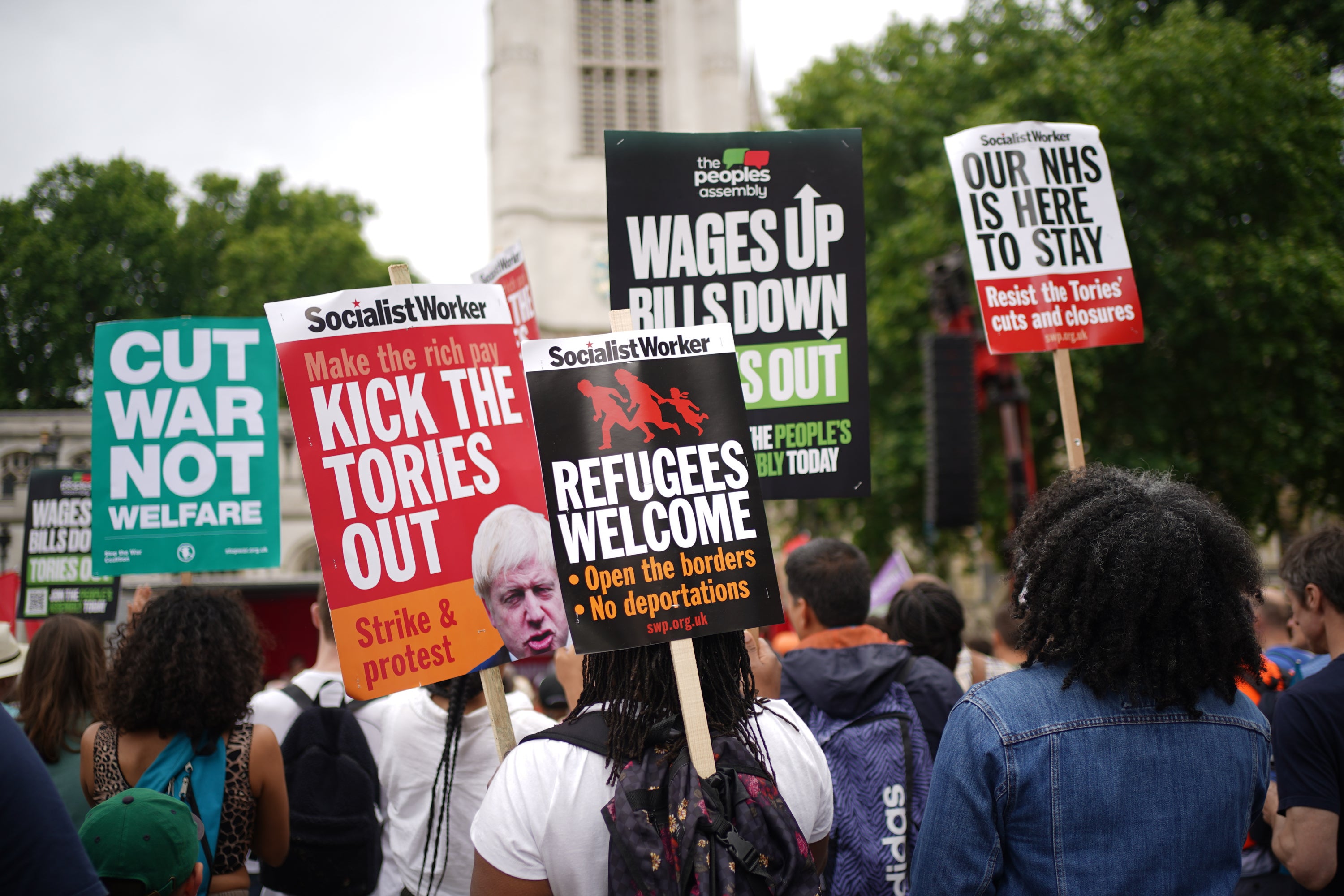 Teachers unions joined a TUC march across London on Saturday to protest the cost-of-living crisis (Yui Mok/PA)