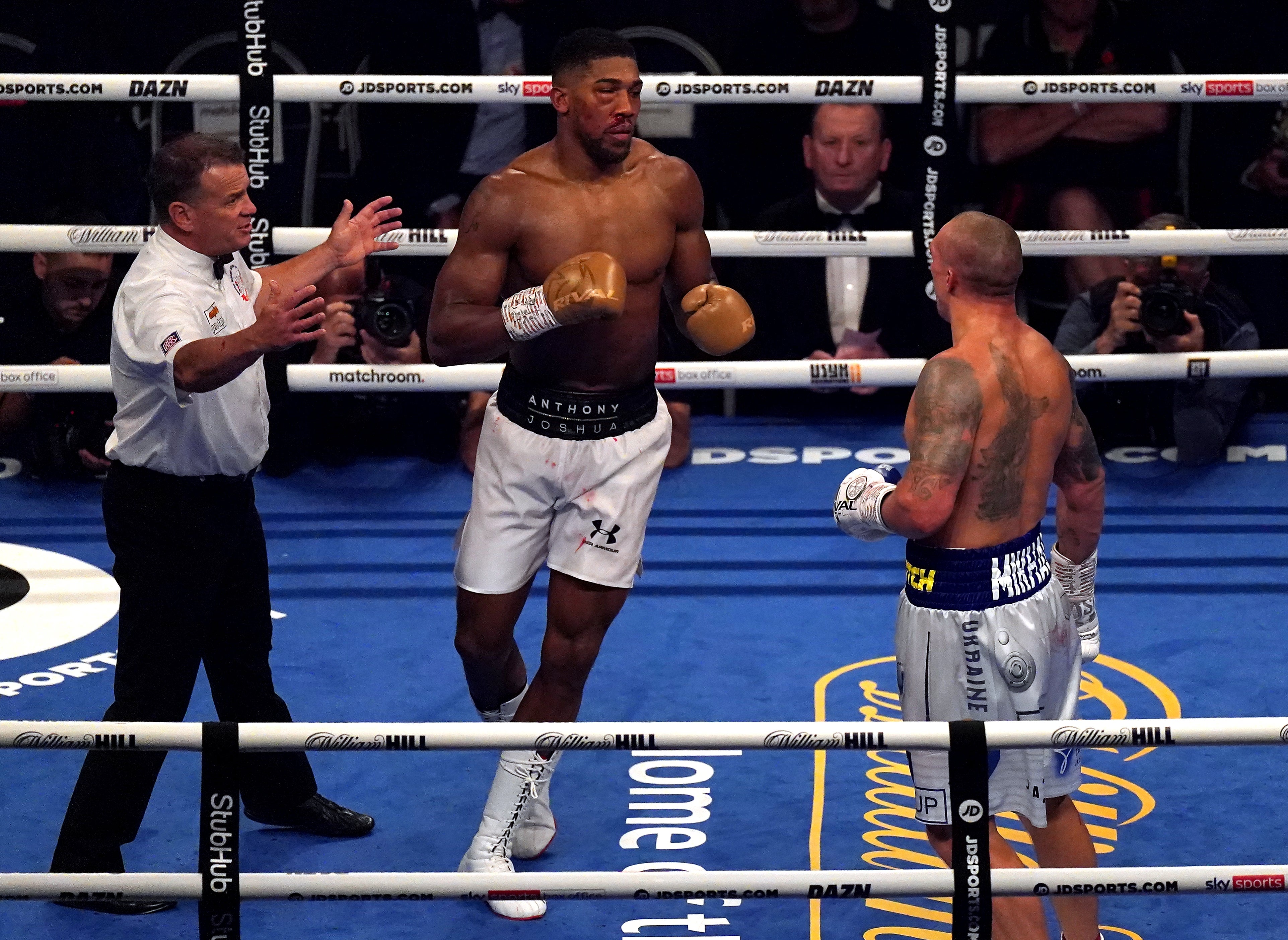 Anthony Joshua (left) and Oleksandr Uysk will do battle again on Saturday (Nick Potts/PA)