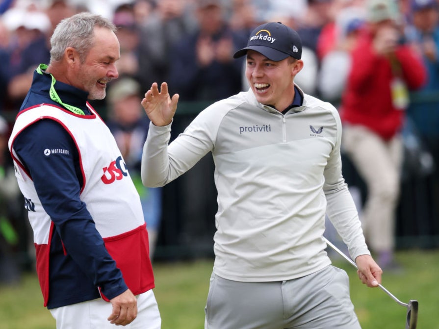 Matt Fitzpatrick celebrates on the 18th green