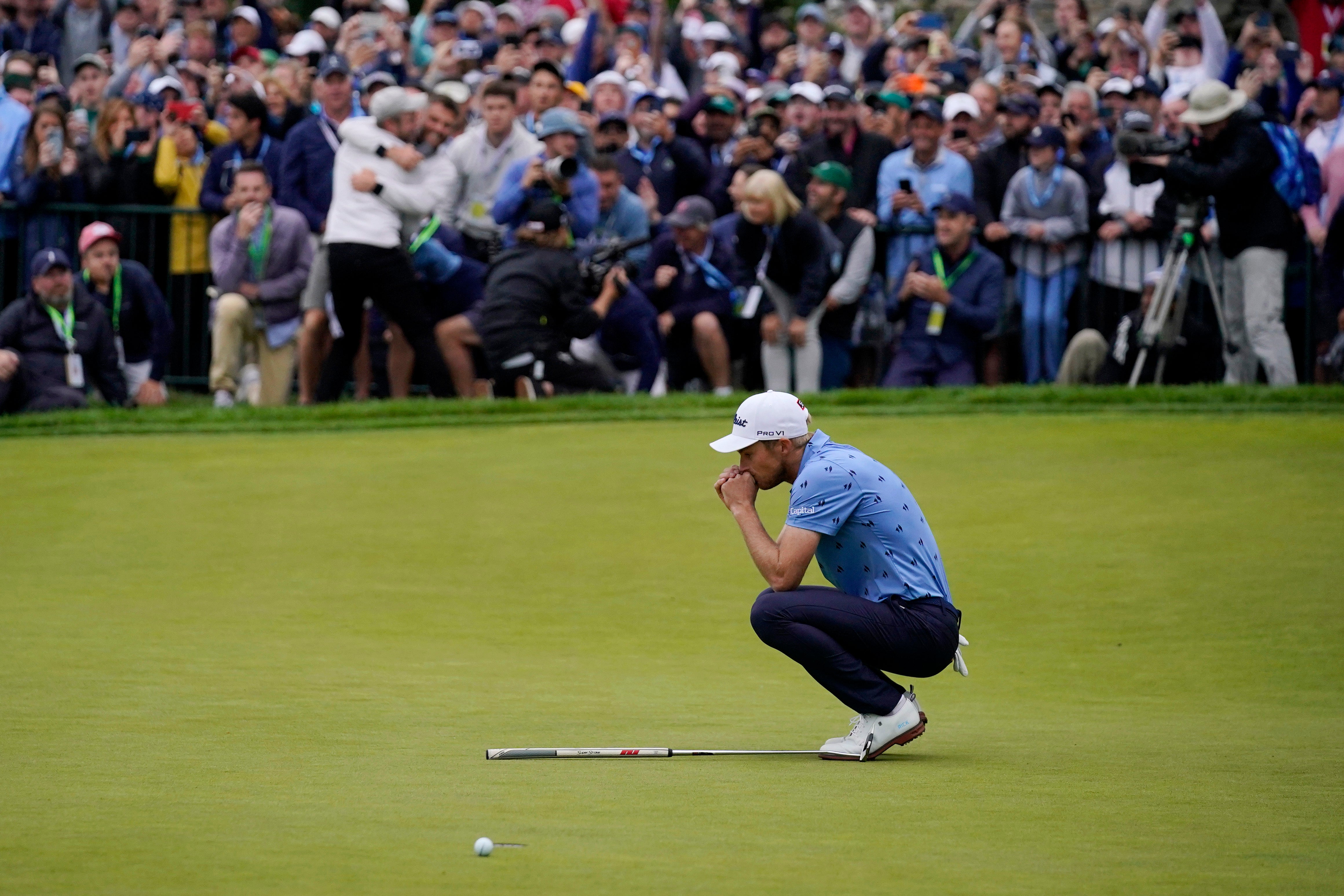 Will Zalatoris reacts after missing a putt on the 18th hole during the final round of the US Open (Robert F Bukaty/AP)