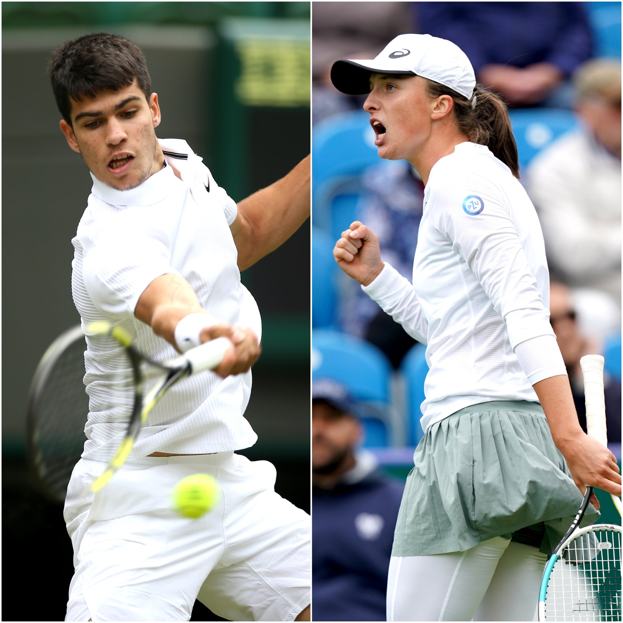 Carlos Alcaraz, left, and Iga Swiatek are this season’s form players on tour (Steven Paston/Gareth Fuller/PA)