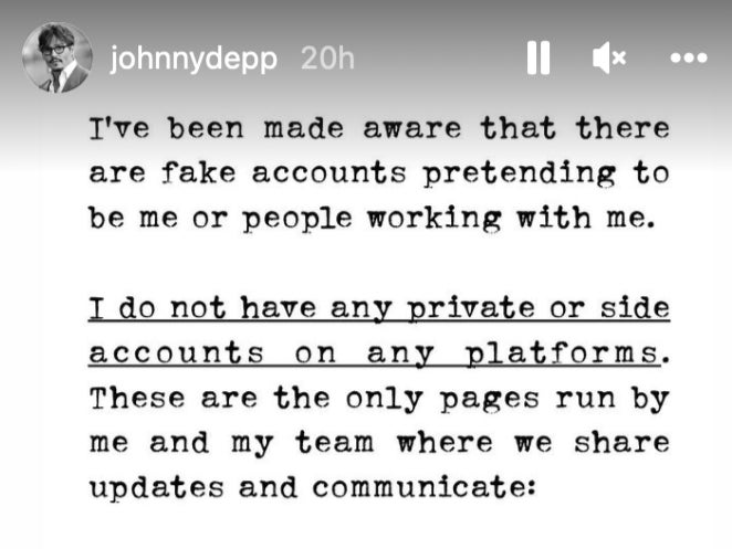 Johnny Depp issued a social media warning to his fans on Instagram