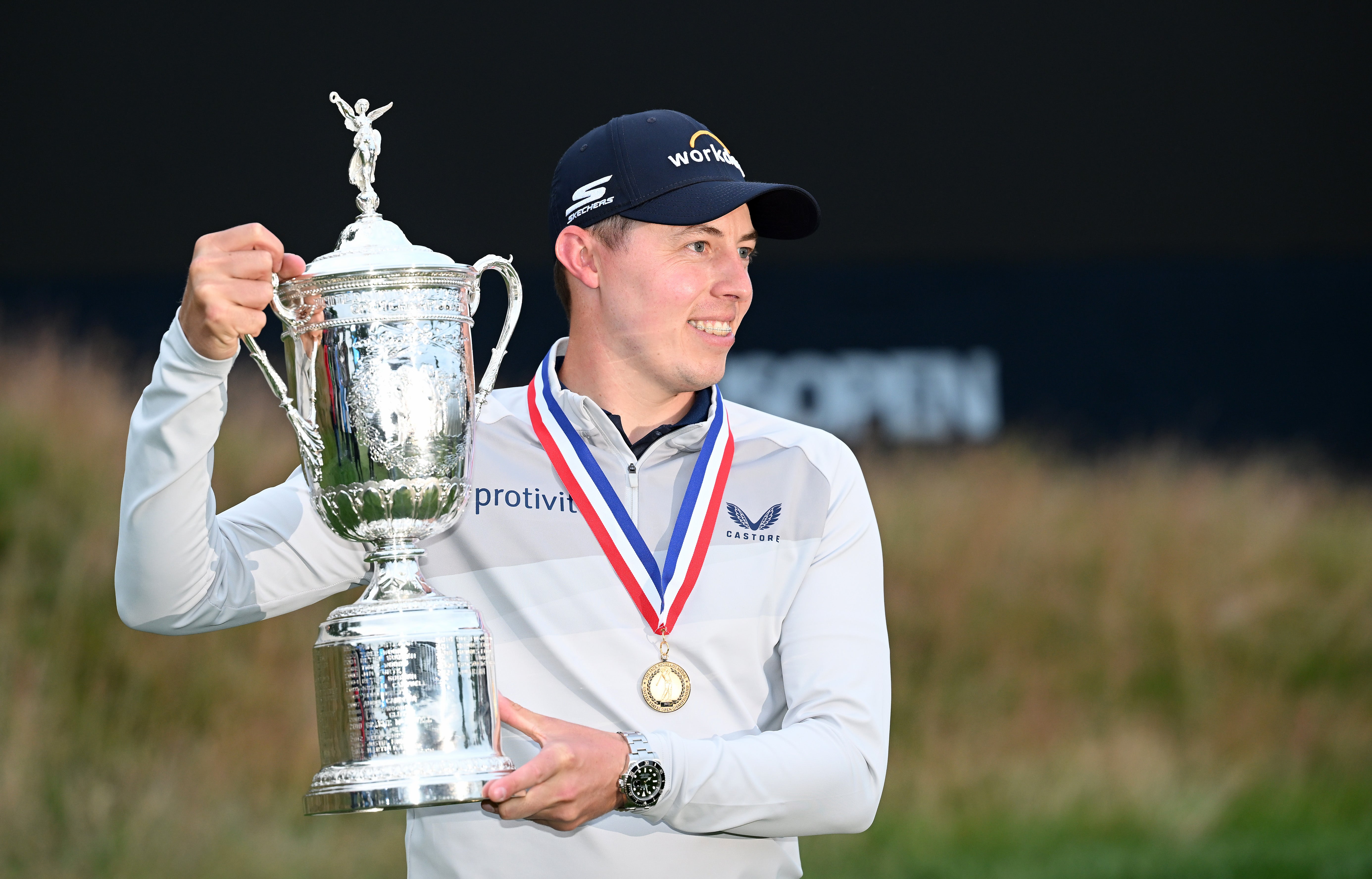 Matt Fitzpatrick celebrates winning the US Open in Brookline