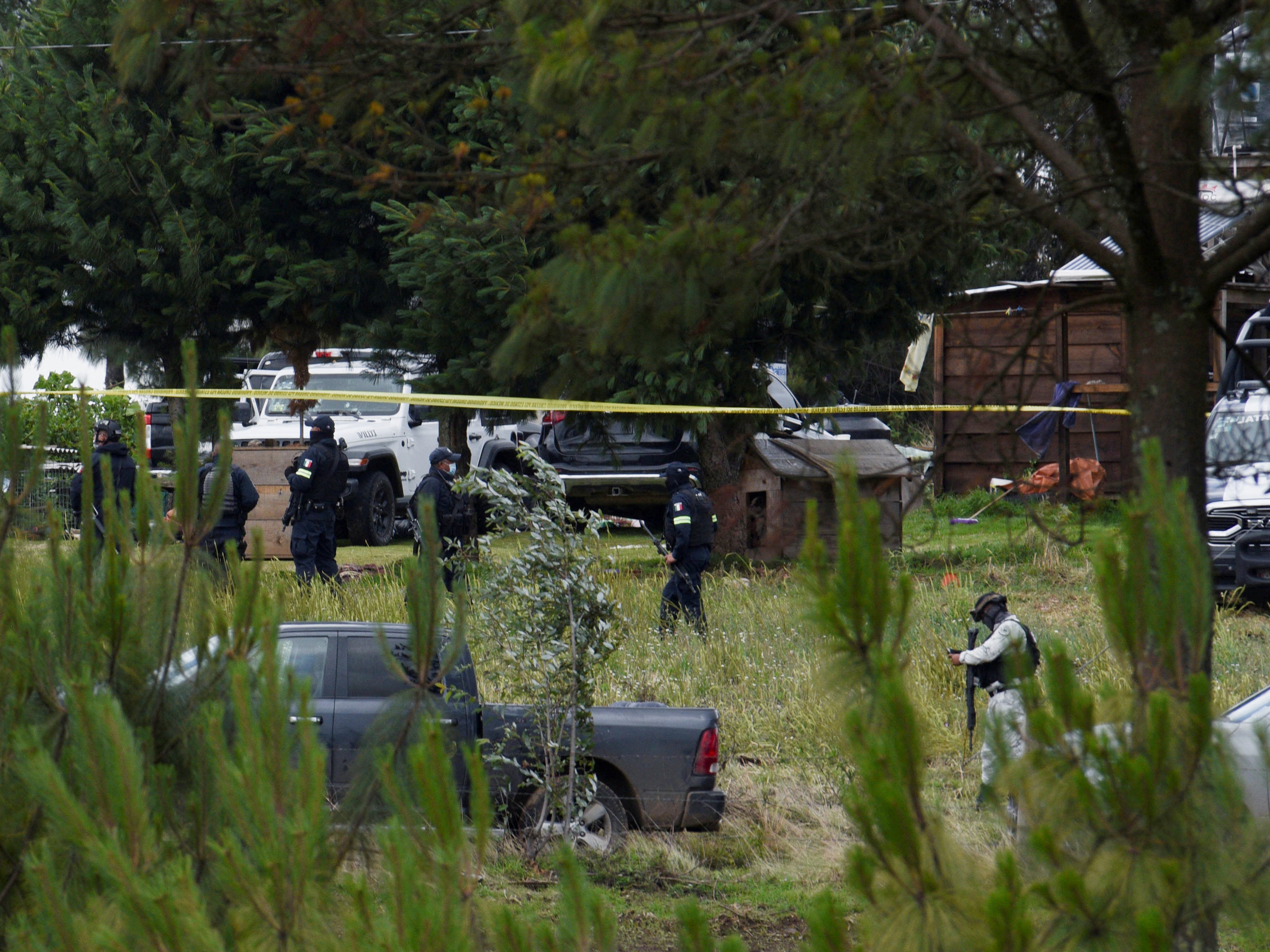 Security forces responding to the shooting in Texcaltitlan, Mexico