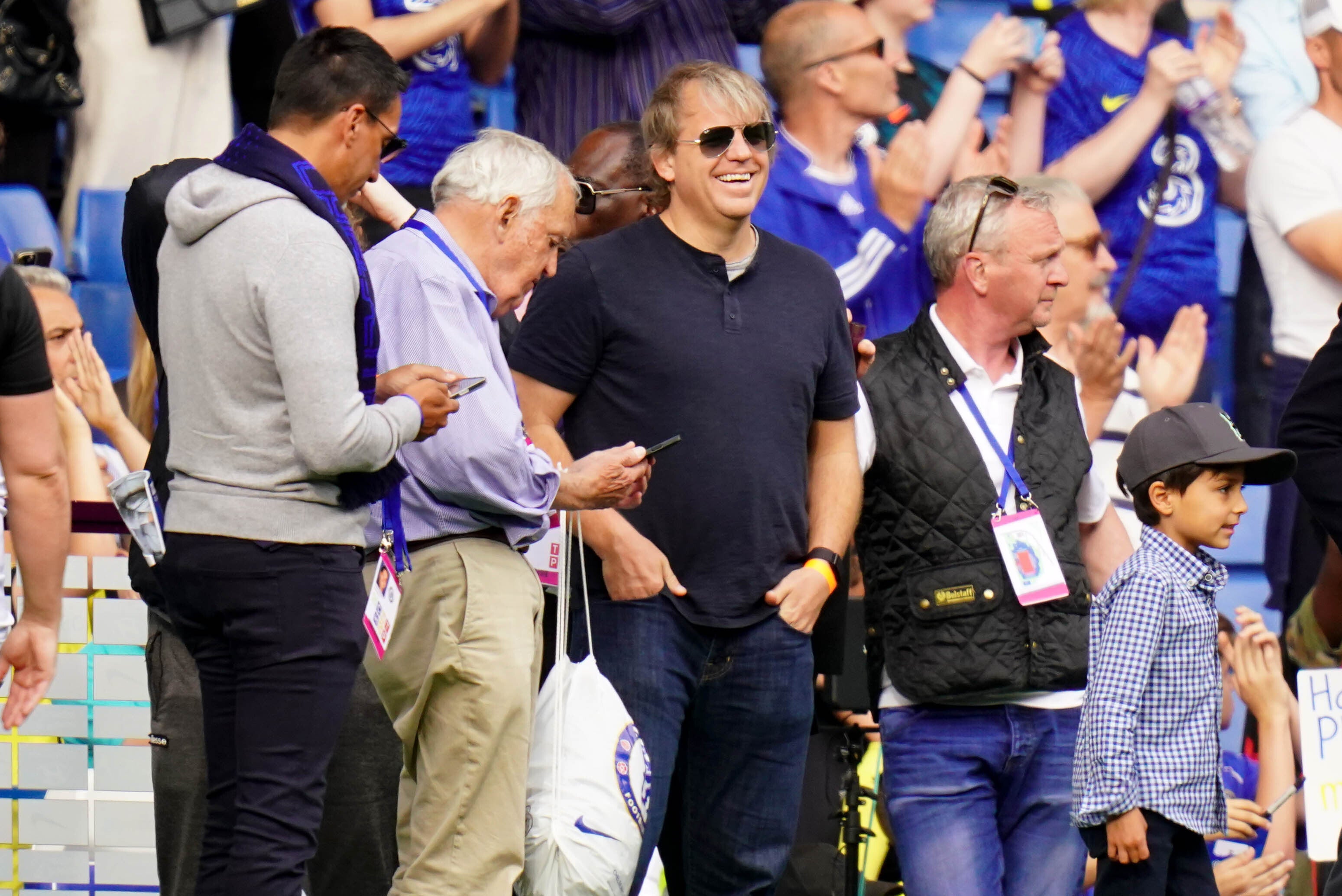 Todd Boehly, centre, will take an increasingly hands-on role at Chelsea with the US magnate expected to replace Bruce Buck as Blues chairman (Adam Davy/PA)