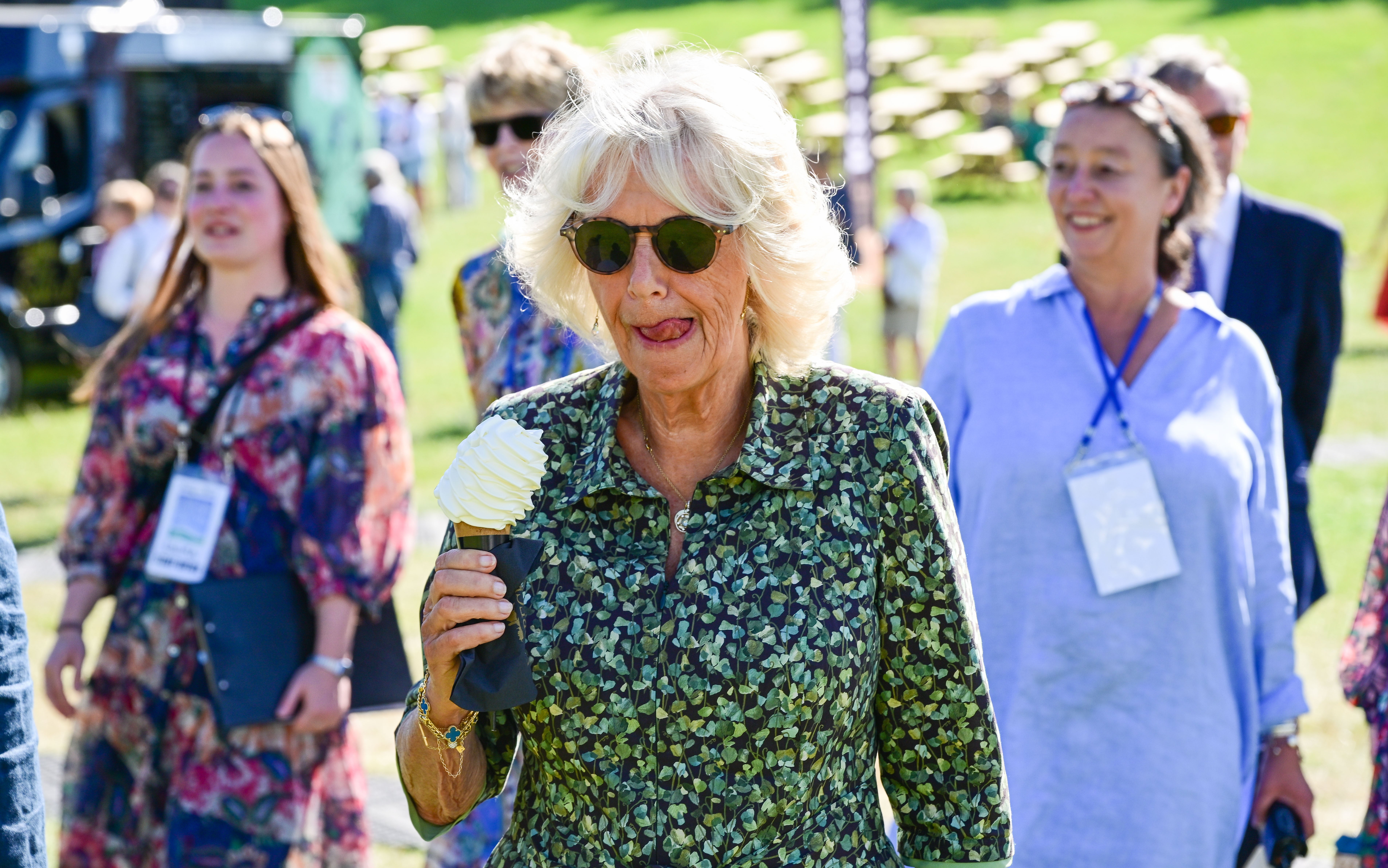 The Duchess of Cornwall enjoys an ice cream (Finnbarr Webster/PA)