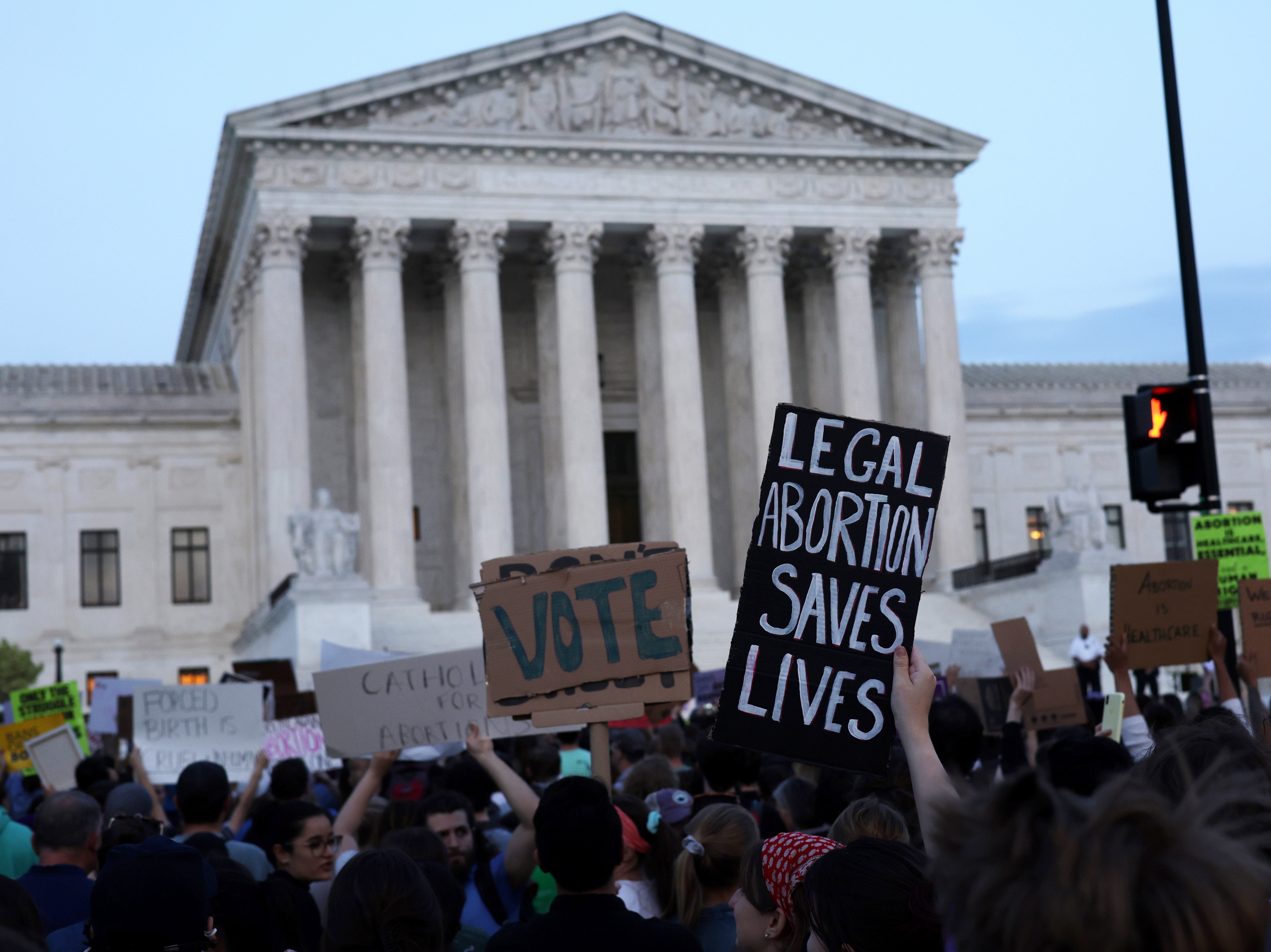 Pro-choice activists protest at the Supreme Court ahead of the landmark Roe v Wade decision