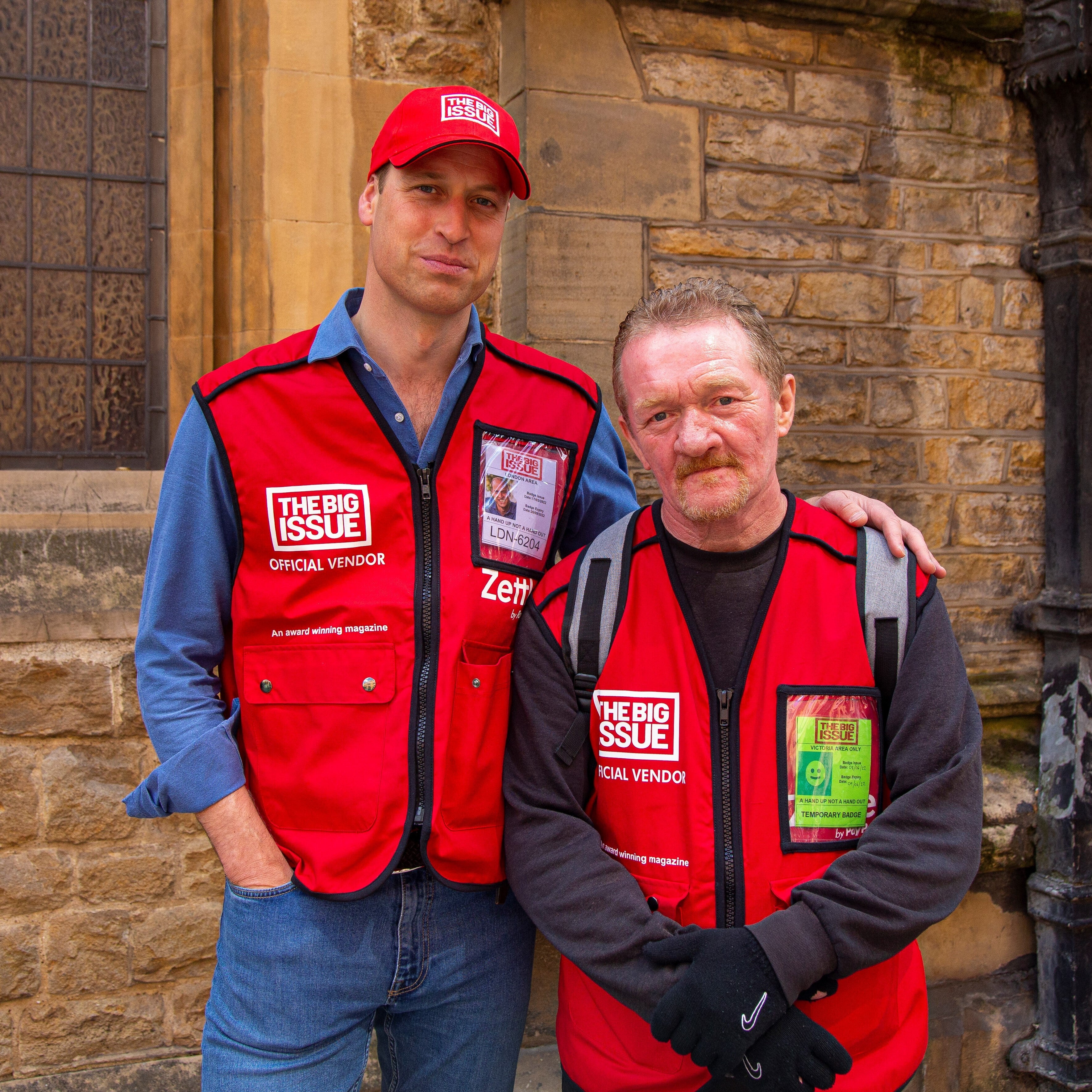 The Duke of Cambridge, left, selling the Big Issue in London with Big Issue vendor Dave Martin (Andy Parsons/Big Issue/PA)