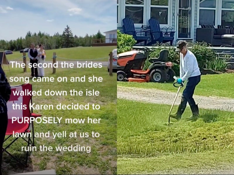 Woman ‘ruins’ neighbour’s wedding day by mowing the lawn as bride walks down the aisle 