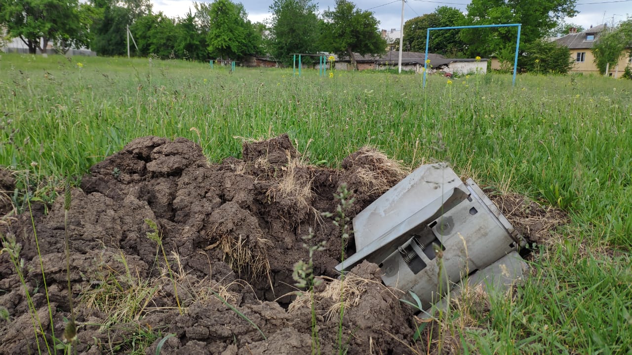 A Russian missile in a playing field in Siversk, eastern Ukraine