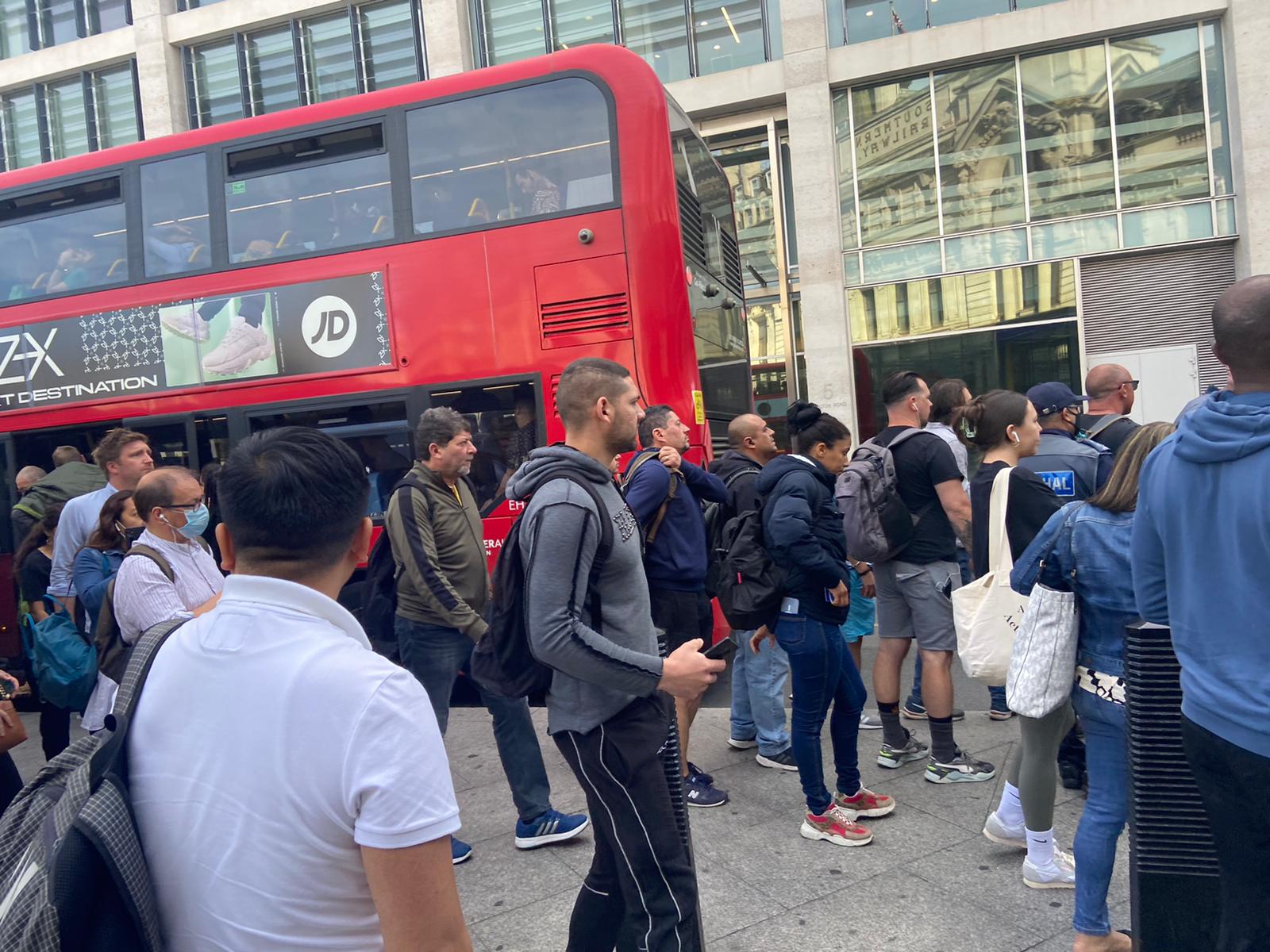 Commuters grew impatient waiting for buses from Victoria station in London