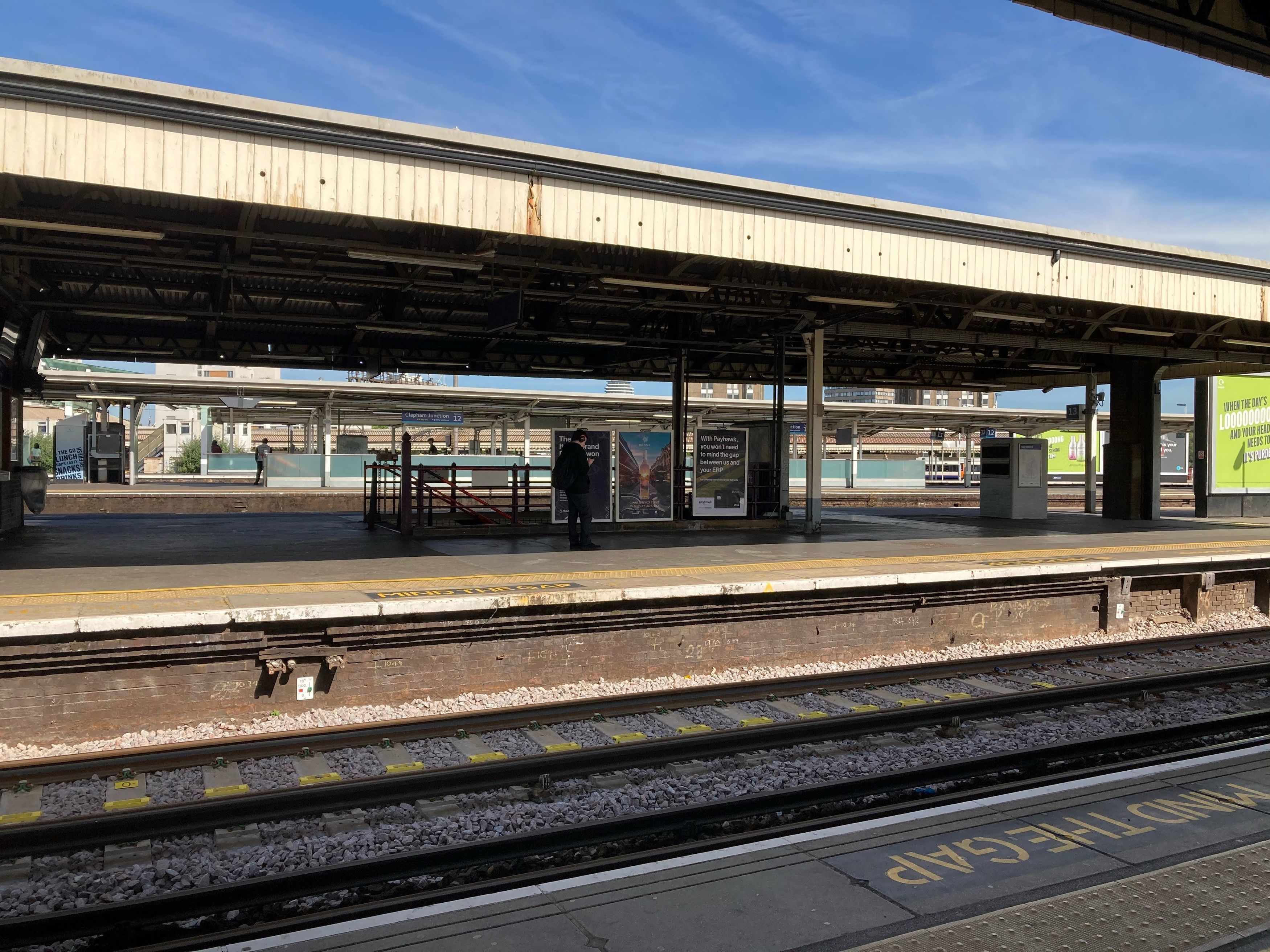 An empty platform at Clapham Junction station in south-west London