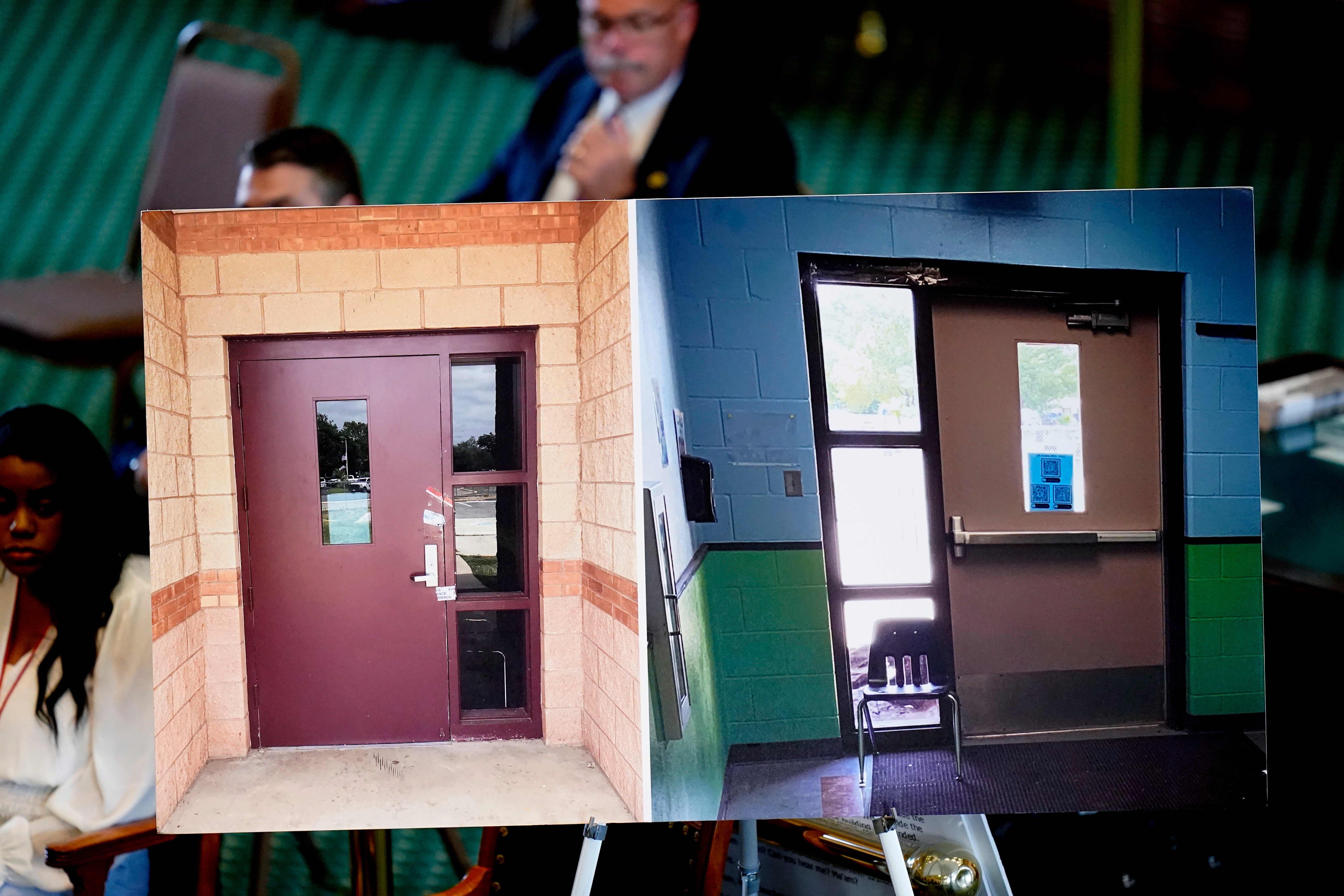 Photos of the doors in the schools were shown in the Texas Senate