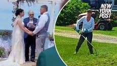 Woman interrupts her neighbour’s backyard wedding by mowing lawn