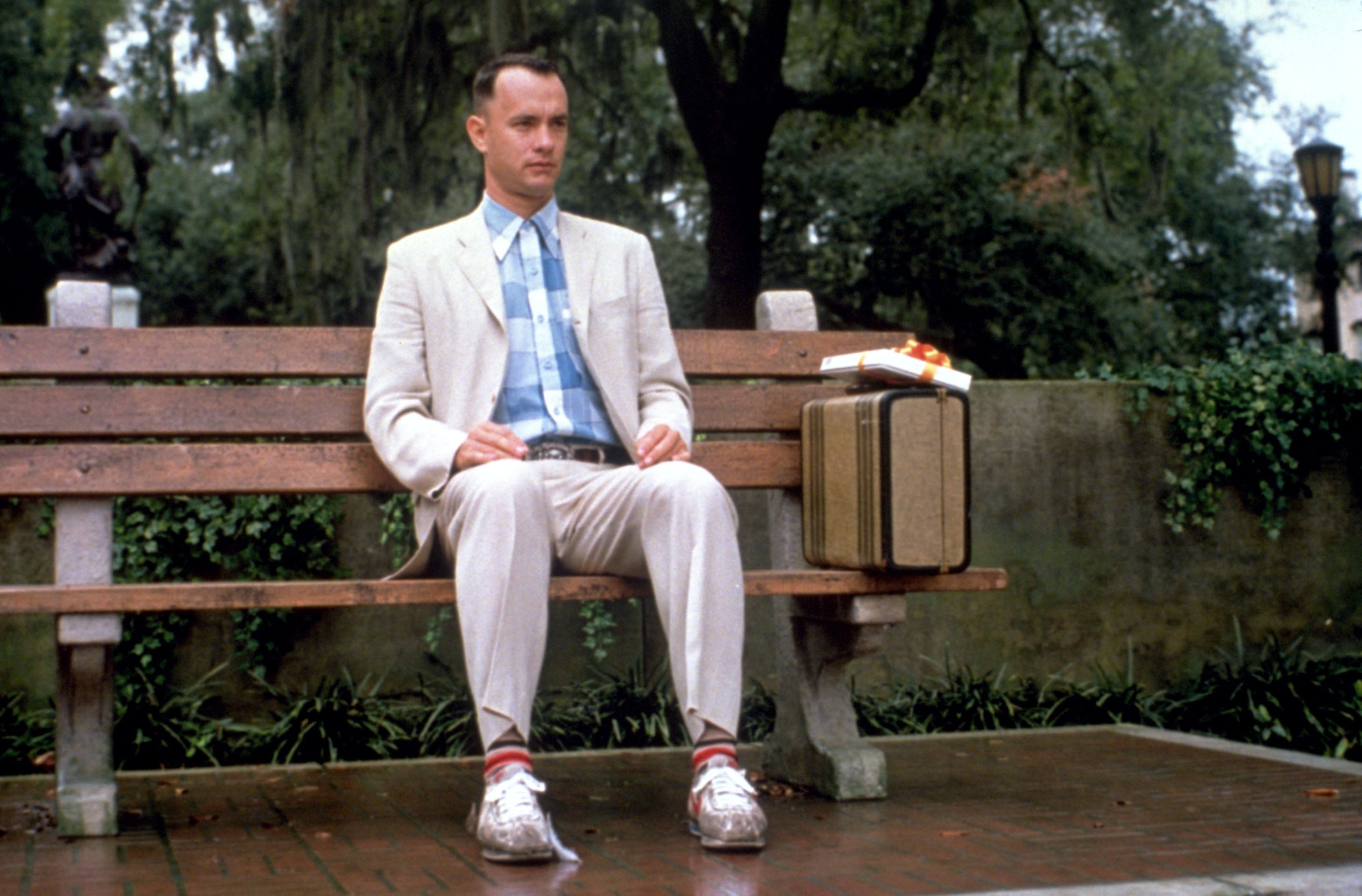 Tom Hanks as the kindhearted and slow-witted Forrest Gump in the 1994 film