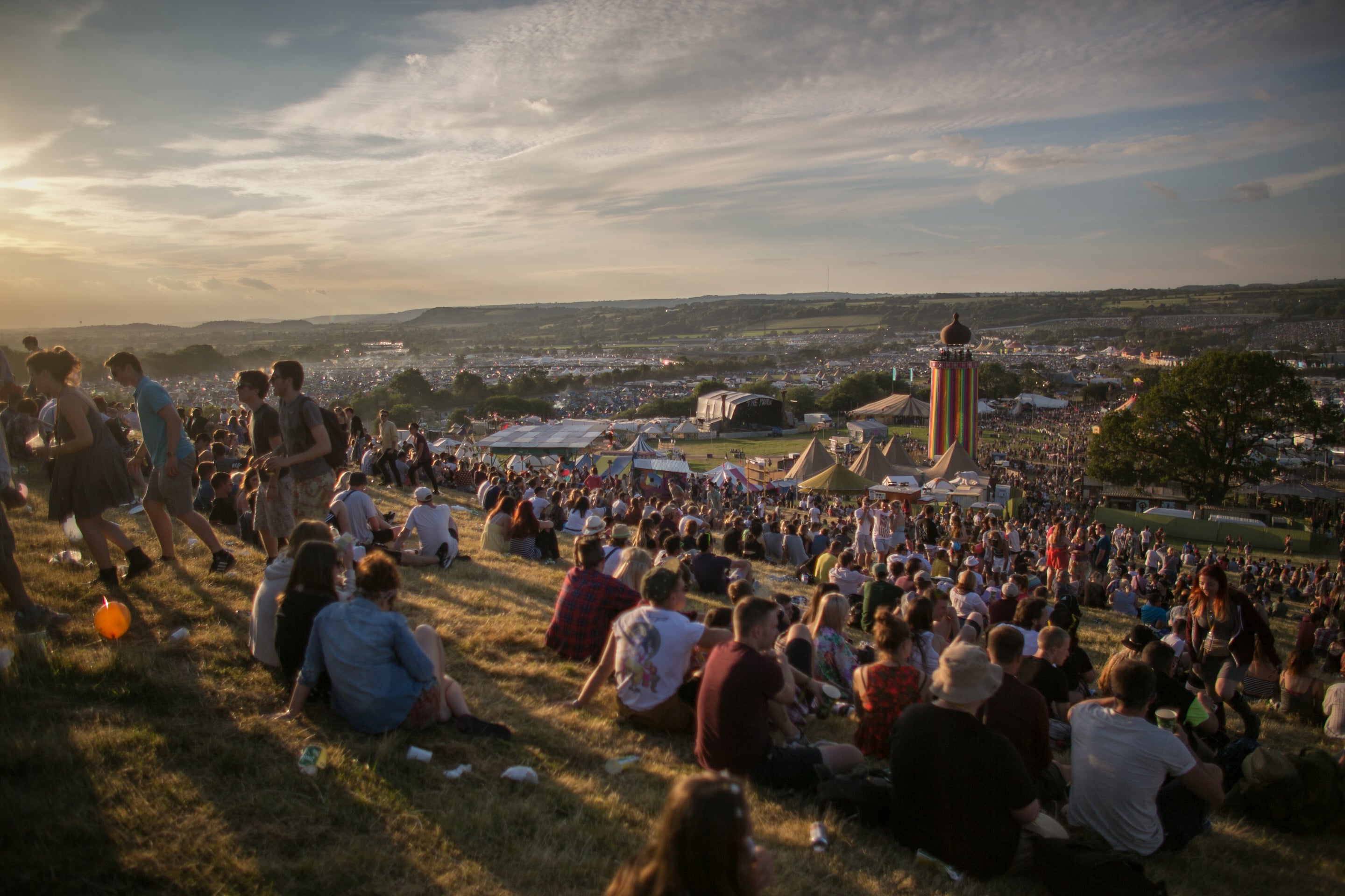 People gather to watch the sun set in 2014