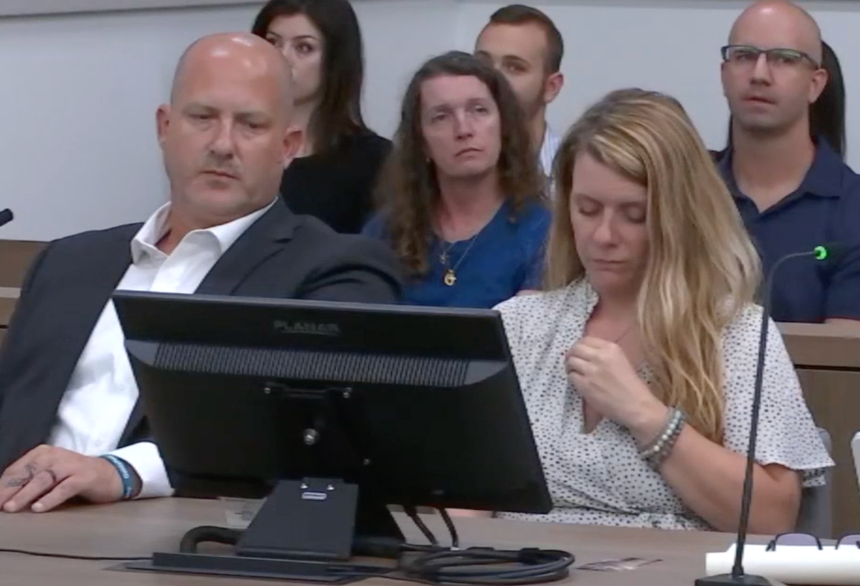 Joseph Petito and Nichole Schmidt in Sarasota County Circuit Court during Wednesday’s hearing