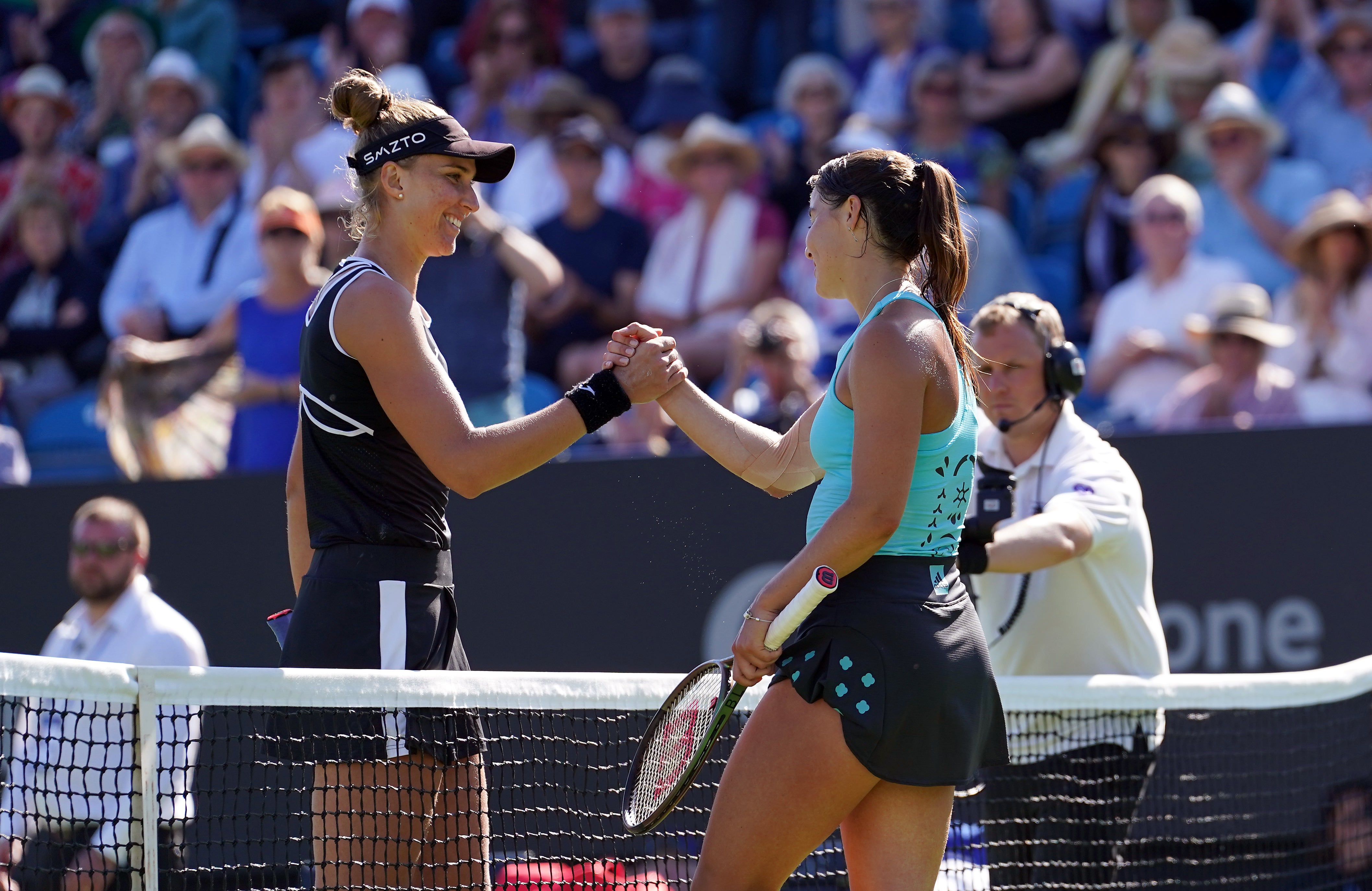 Jodie Burrage (right) saw her fine run come to an end against Beatriz Haddad Maia (Gareth Fuller/PA)