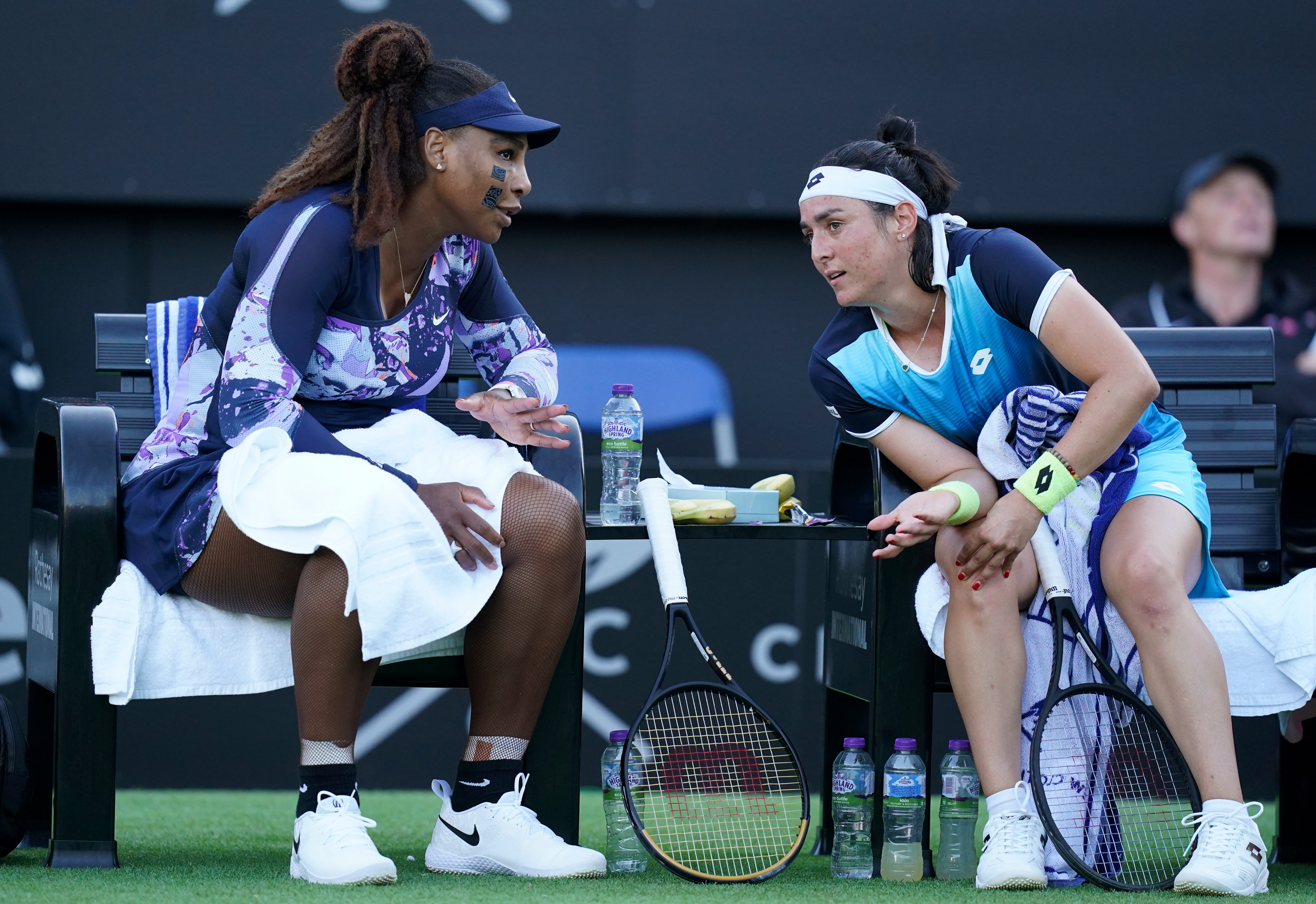 Serena Williams (left) and Ons Jabeur made it two wins from two for “Onserena” at the Rothesay International Eastbourne on Wednesday (Gareth Fuller/PA)