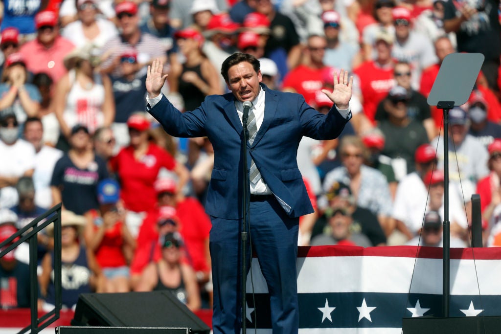 Florida Gov Ron DeSantis at a rally for Donald Trump in 2020