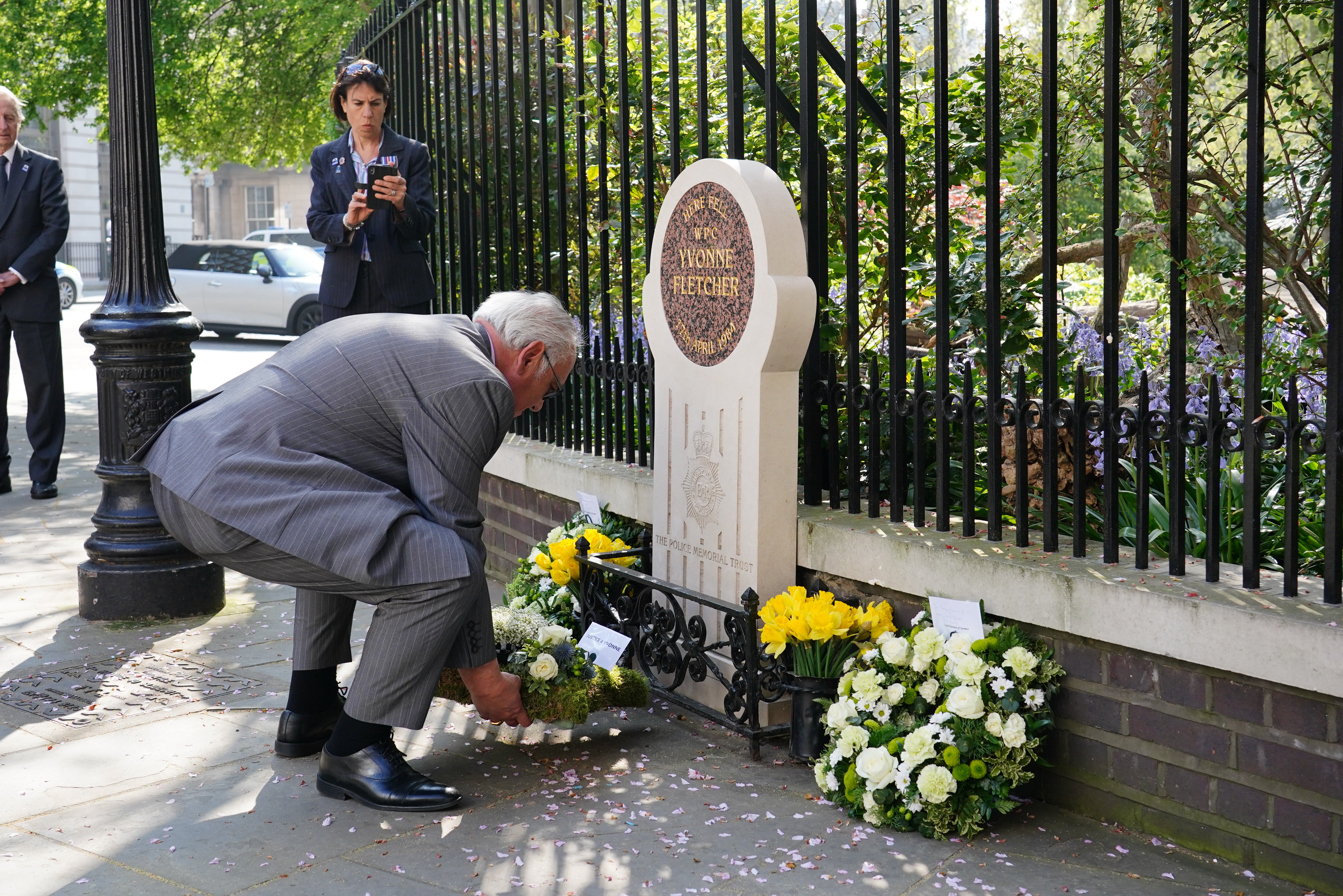 John Murray lays a wreath at a memorial service for Pc Yvonne Fletcher (Dominic Lipinski/PA)