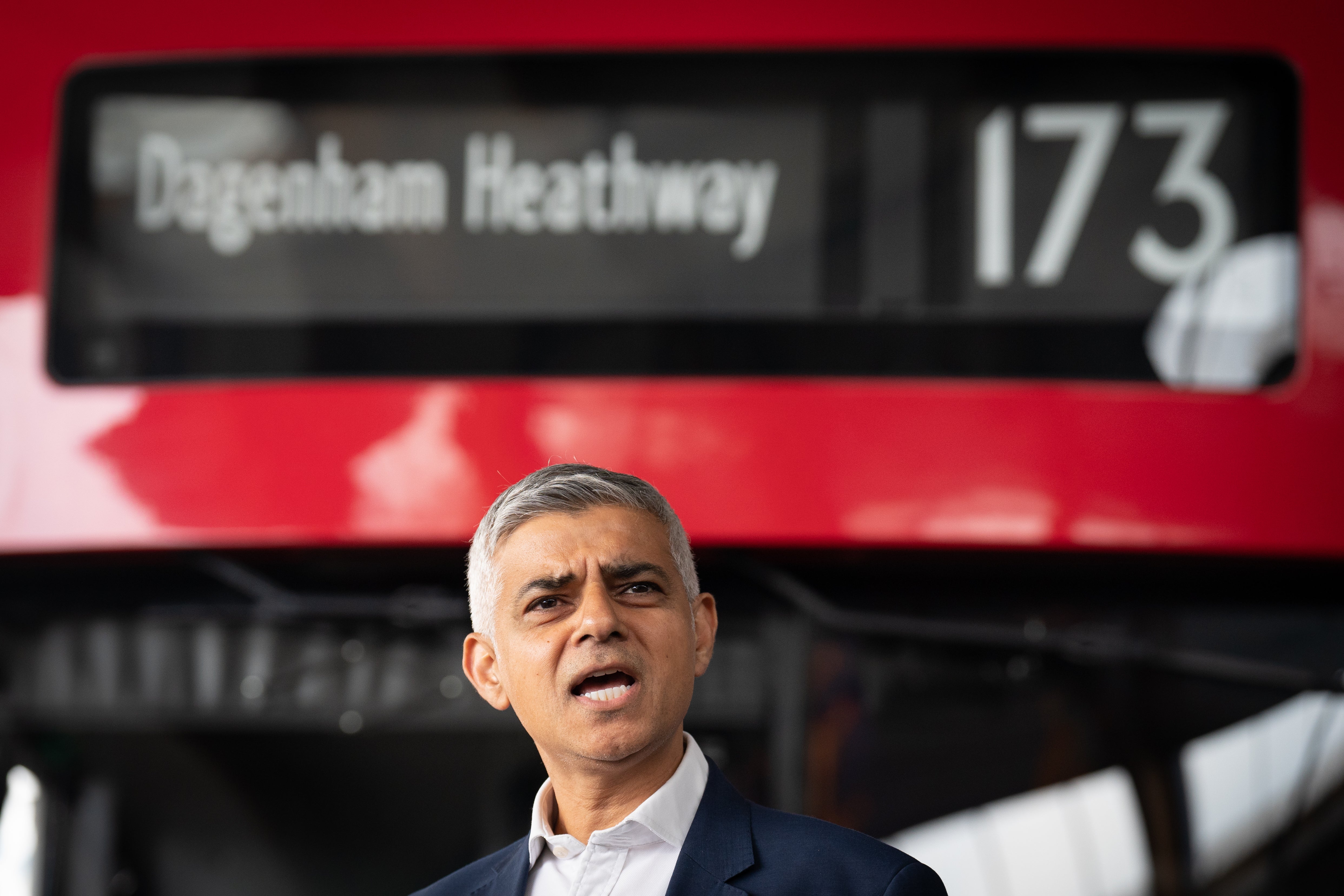 Mayor of London Sadiq Khan speaks to the media at West Ham bus depot in east London (/PA)