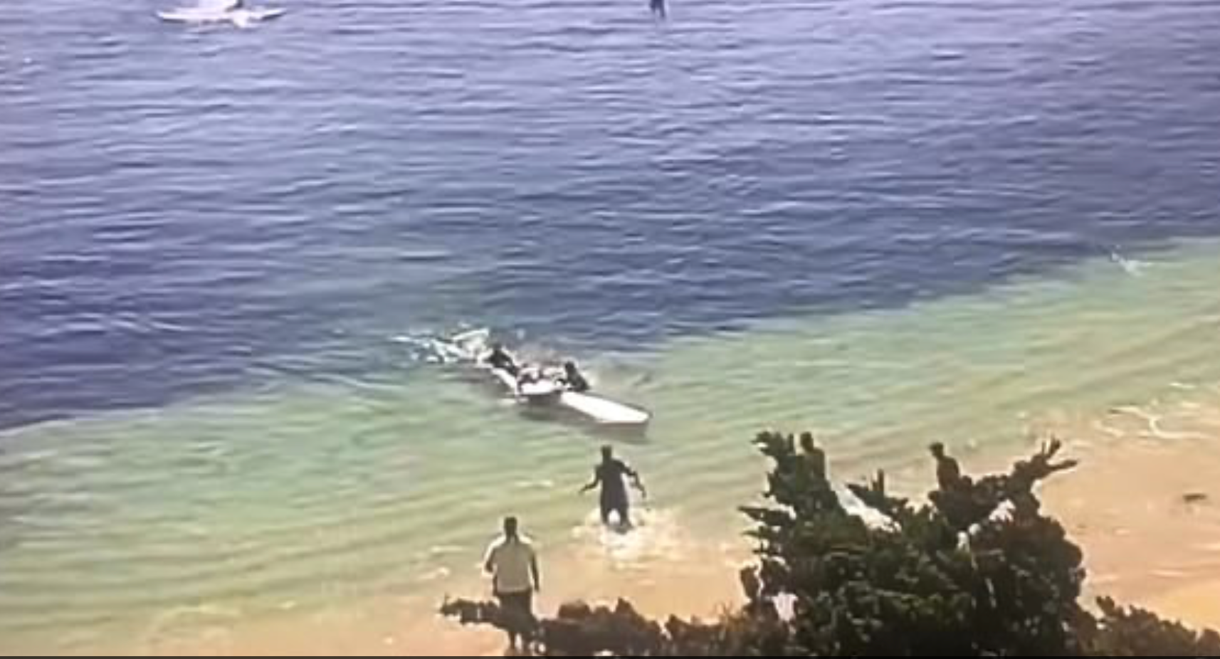 Steve Bruemmer is brought into shore after being attacked by a shark