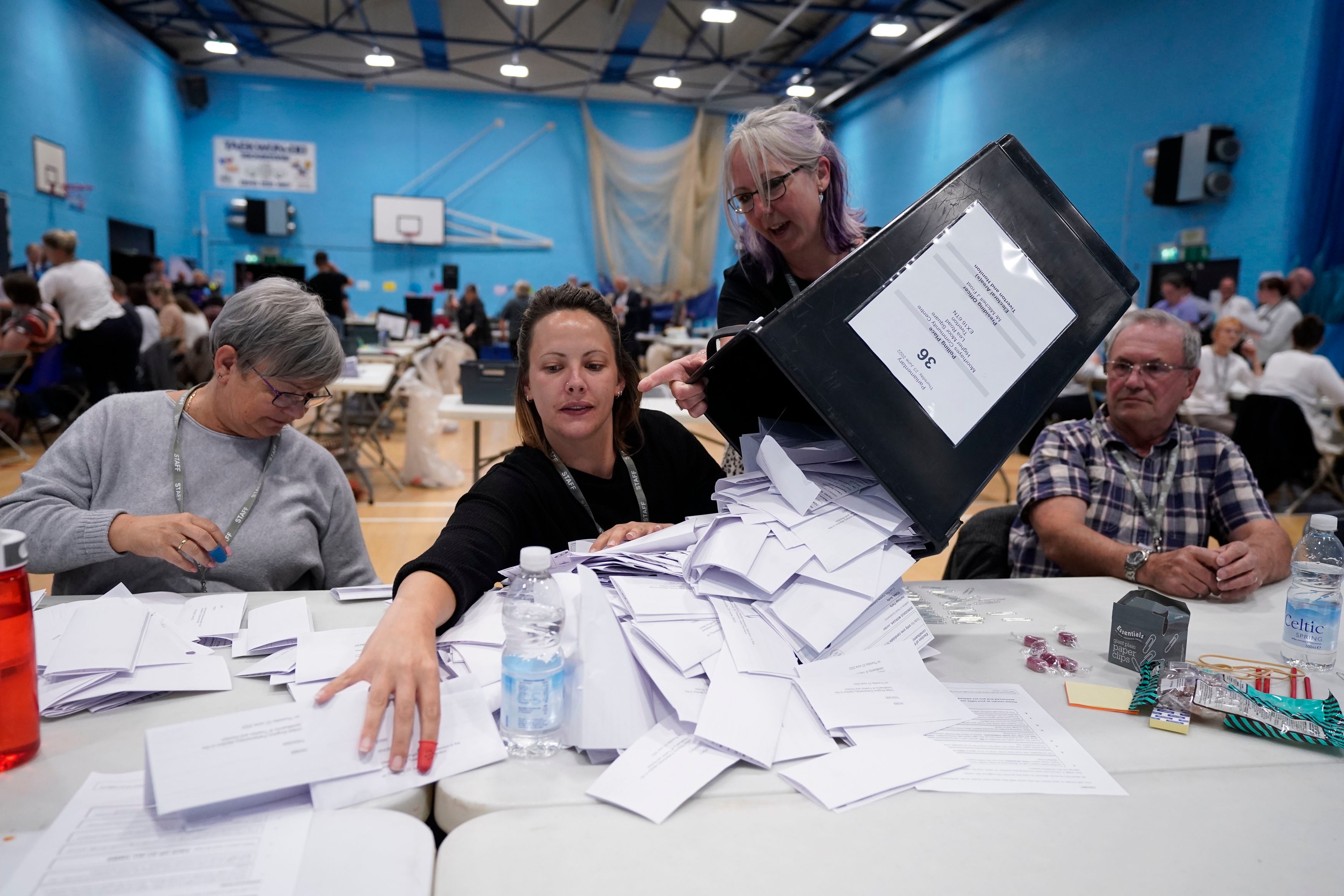 Ballots are counted at the Tiverton and Honiton by-election