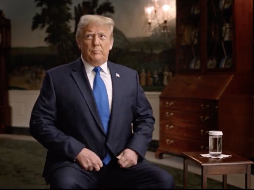 Former president Donald Trump gives an interview to filmmaker Alex Holder for his documentary ‘Unprecedented’. Screengrab