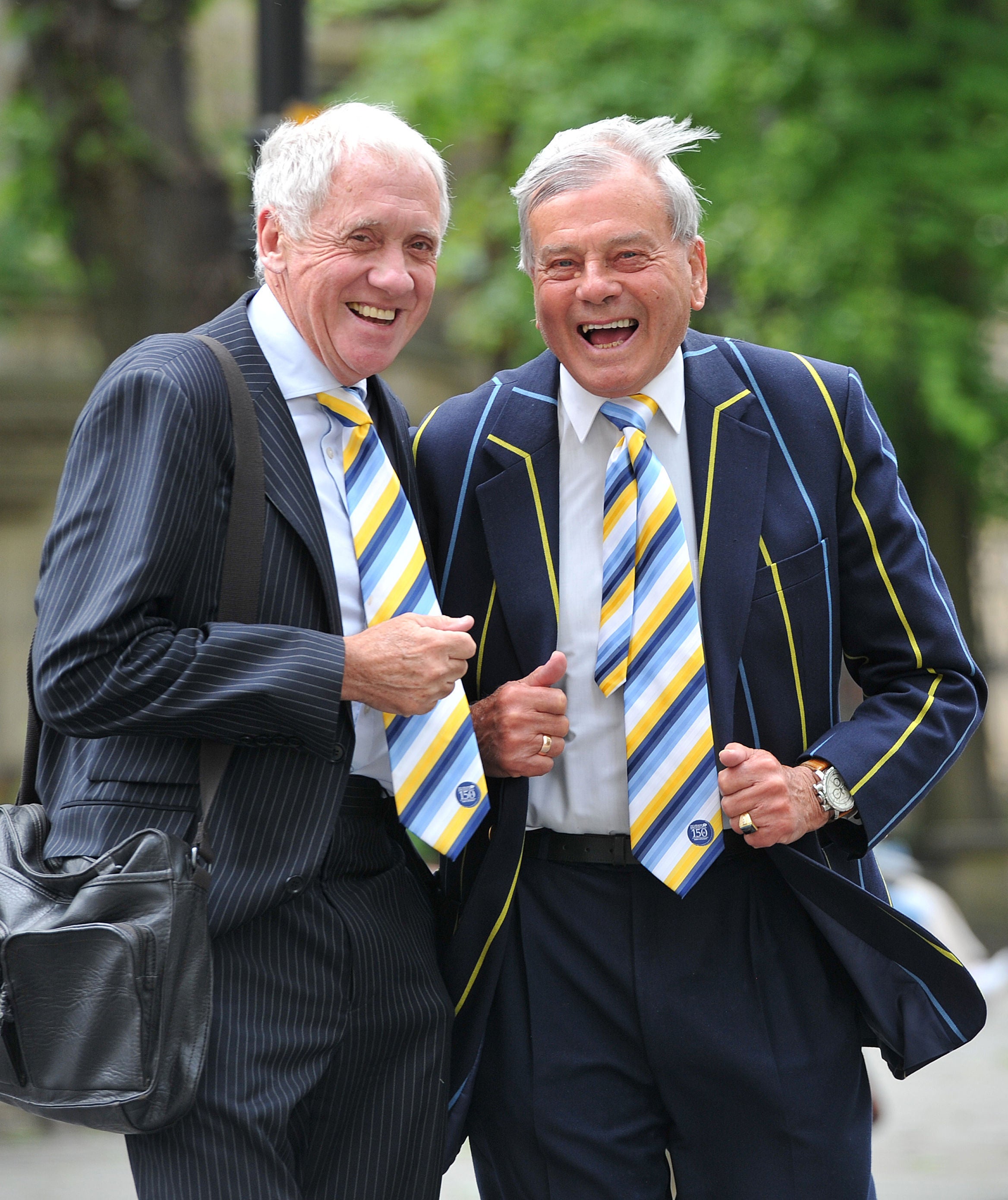 Former Yorkshire player and cricket umpire Dickie Bird and Harry Gration arrive at York Minster for a service to mark the 150th Anniversary of Yorkshire County Cricket Club