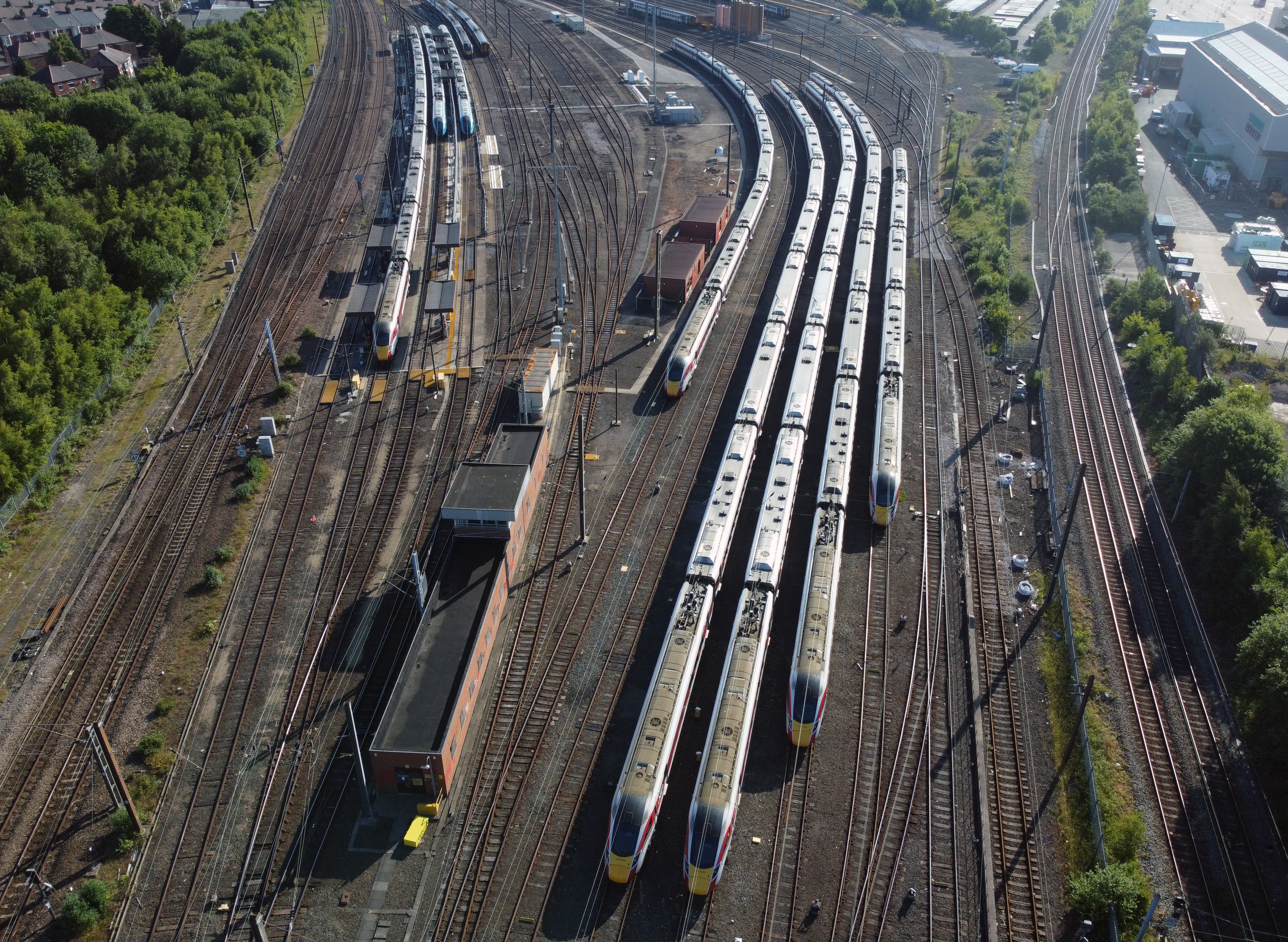 Trains sit in sidings in Newcastle (PA)