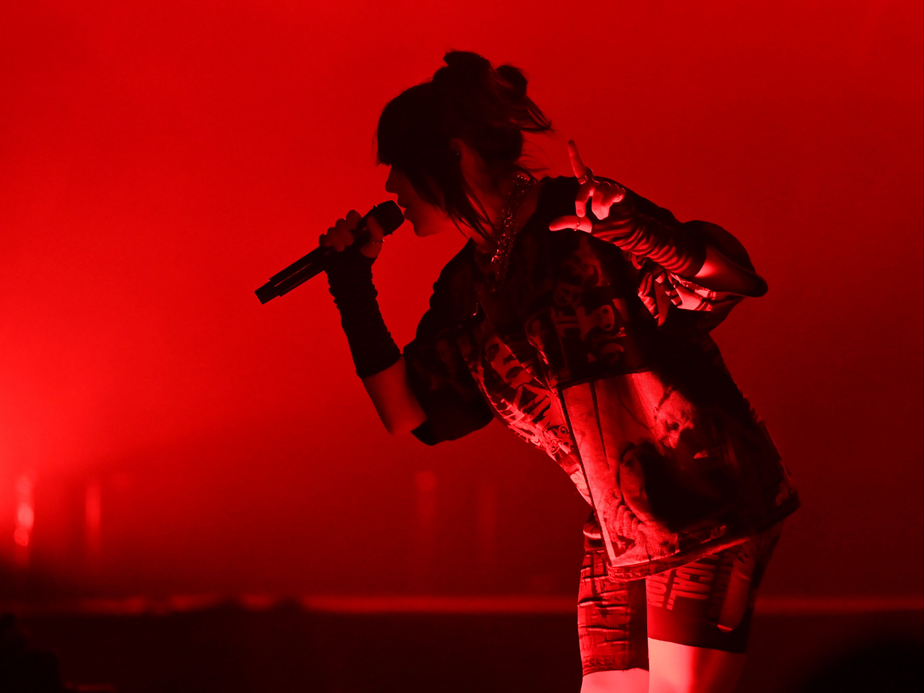 Billie Eilish performs on the Pyramid Stage during Day Three of Glastonbury Festival at Worthy Farm