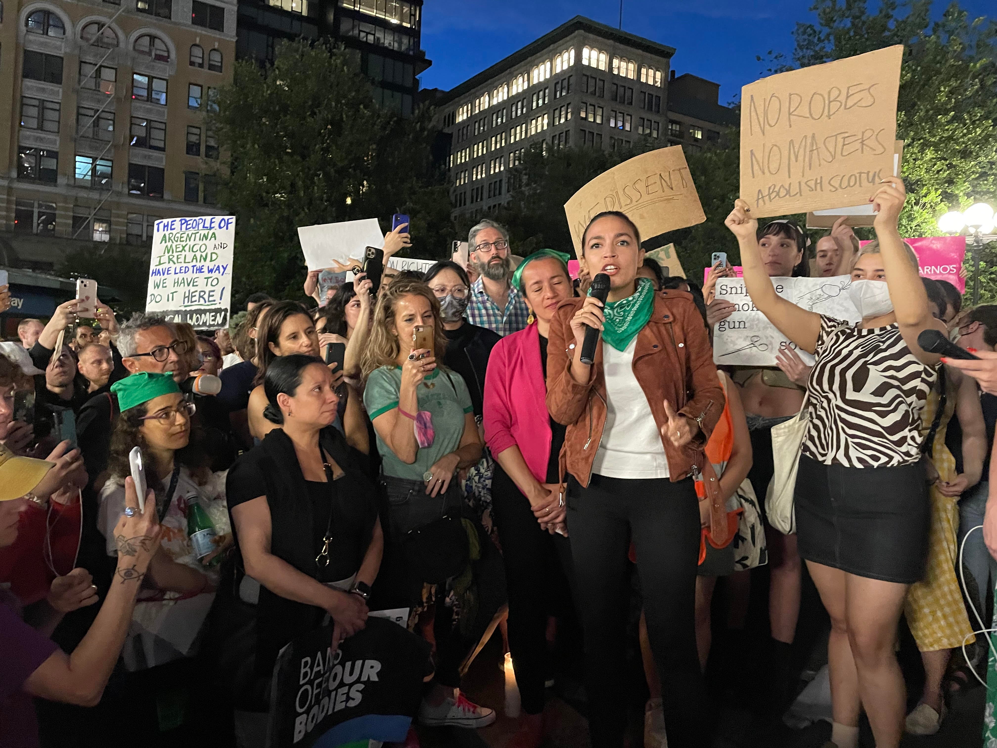 Rep Alexandria Ocasio-Cortez at a pro-abortion event in Union Square in New York City.